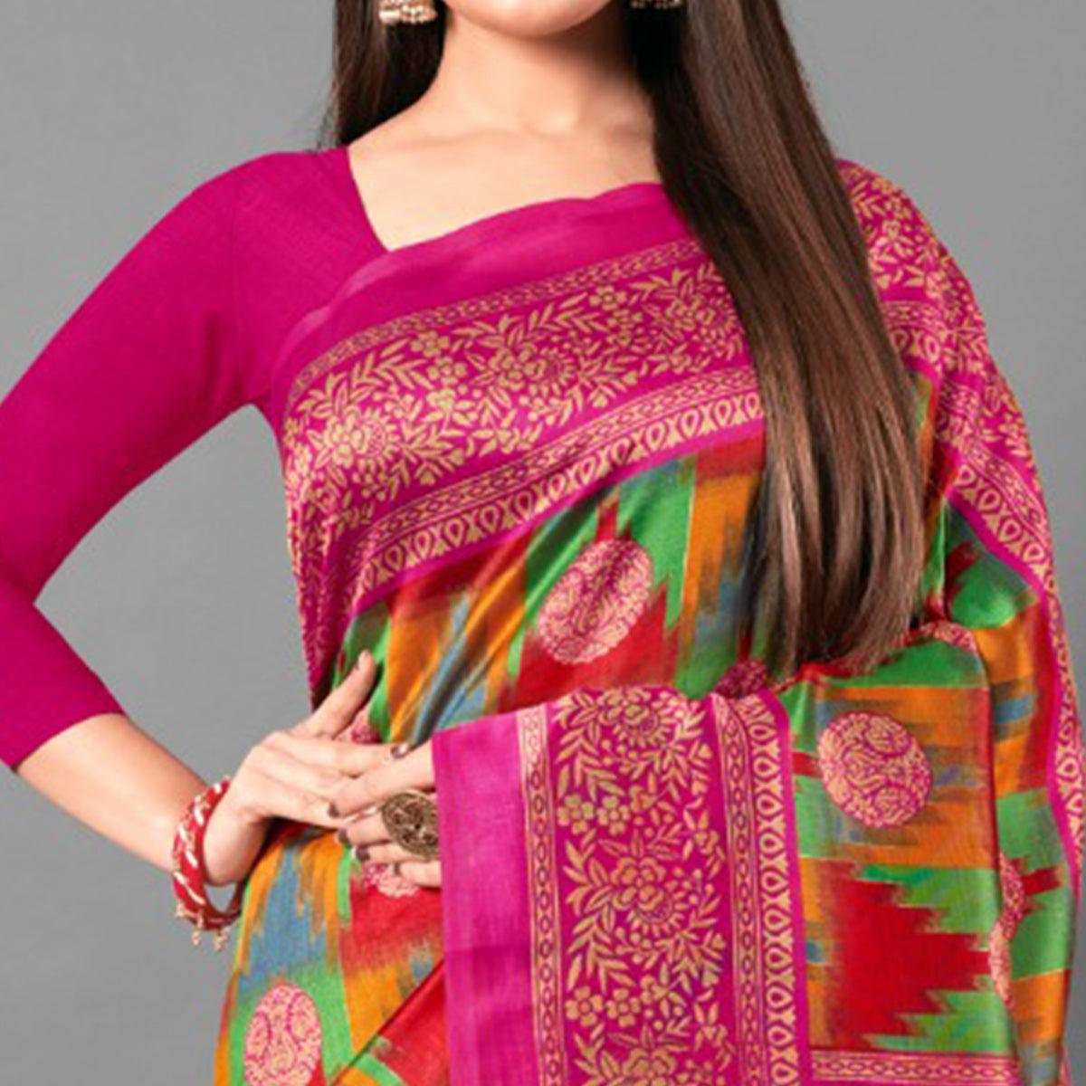 Multicolor Casual Wear Geometric Art Silk Saree - Peachmode