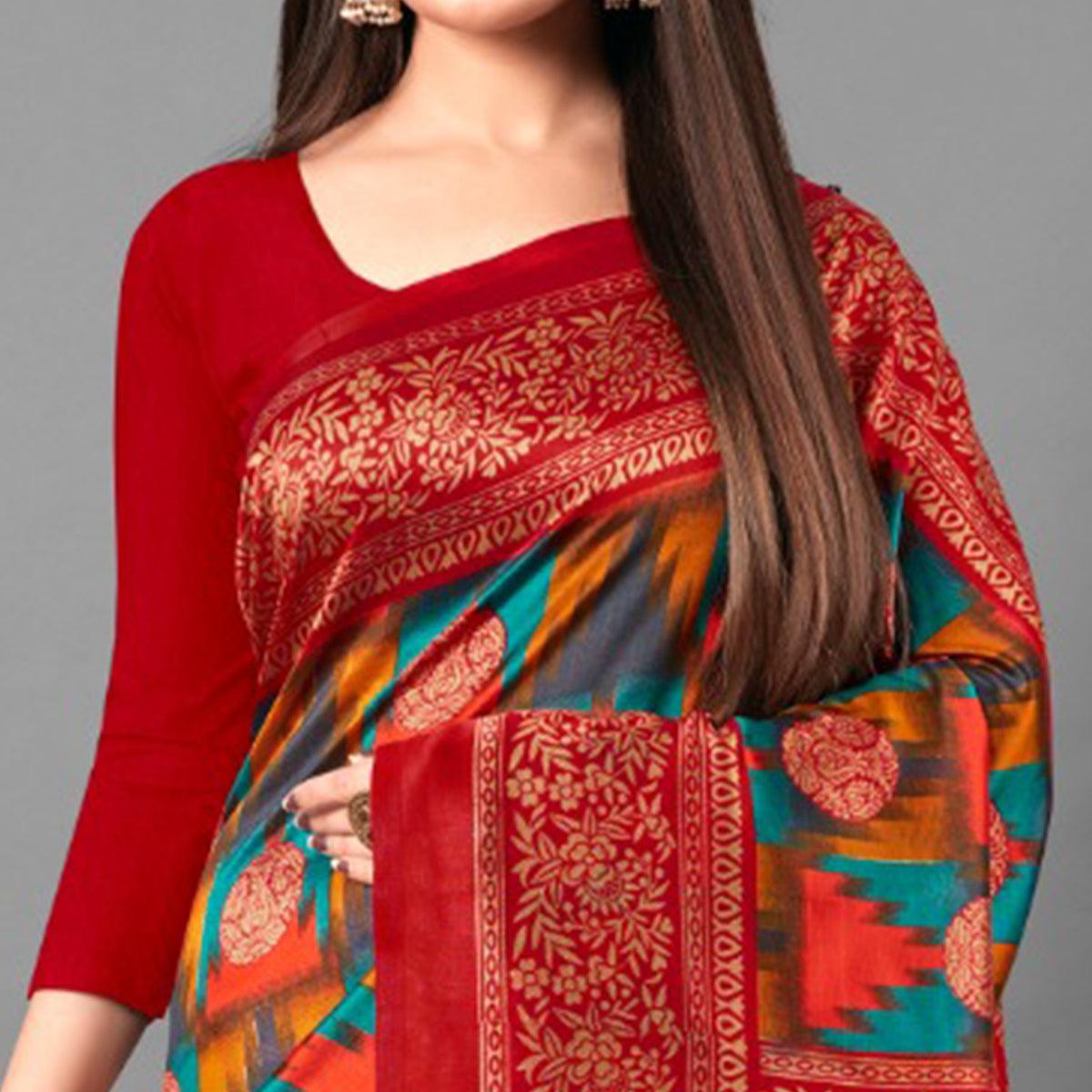 Multicolor Casual Wear Geometric Art Silk Saree - Peachmode