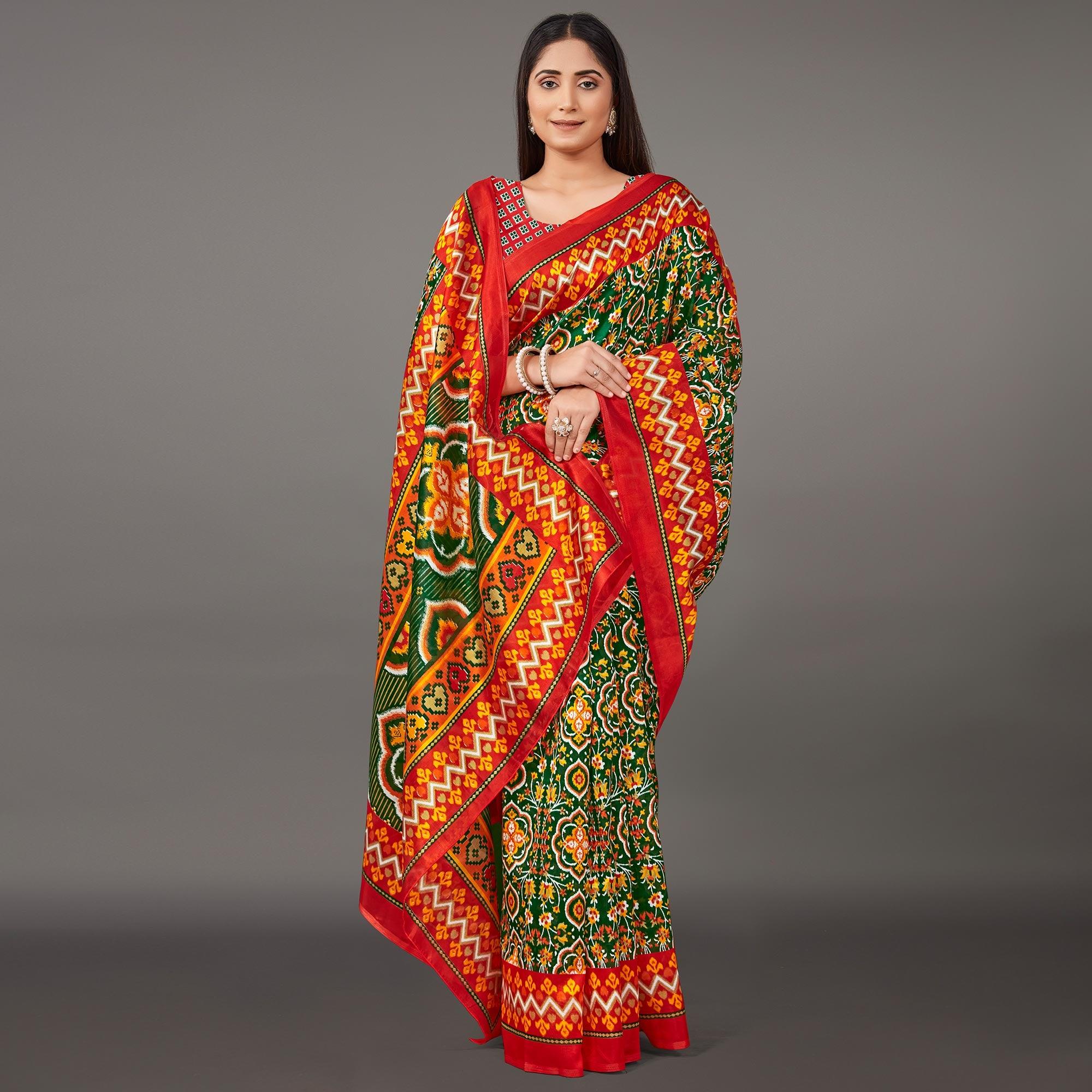 Multicolor Casual Wear Geometric Printed Art Silk Saree - Peachmode