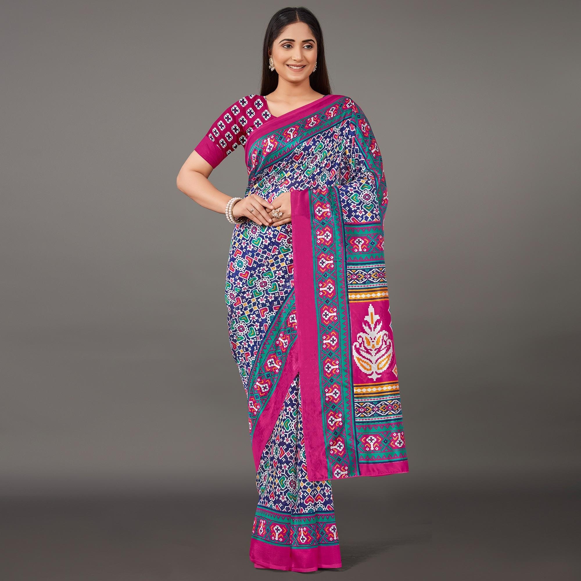 Multicolor Casual Wear Geometric Printed Art Silk Saree - Peachmode