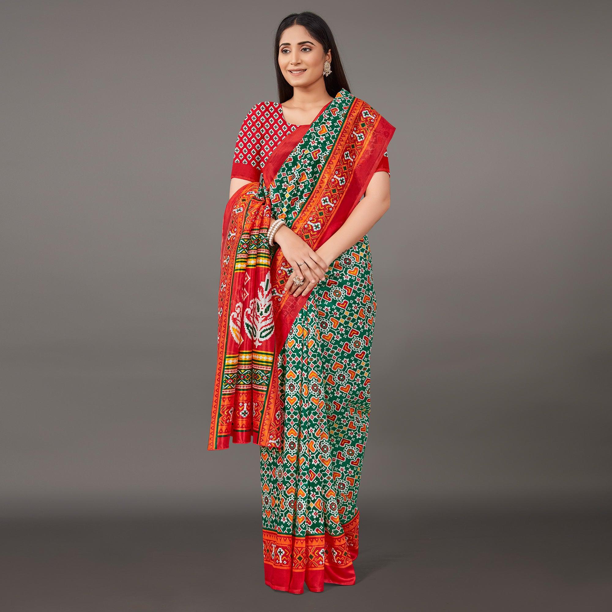 Multicolor Casual Wear Geometric Printed Art Silk Saree - Peachmode
