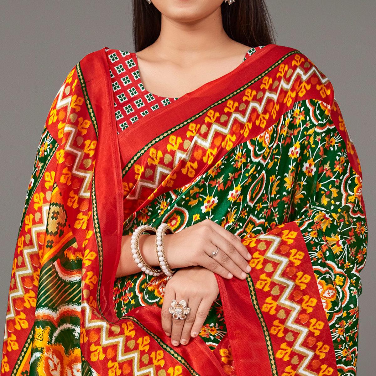 Multicolor Casual Wear Geometric Printed Art Silk Saree - Peachmode
