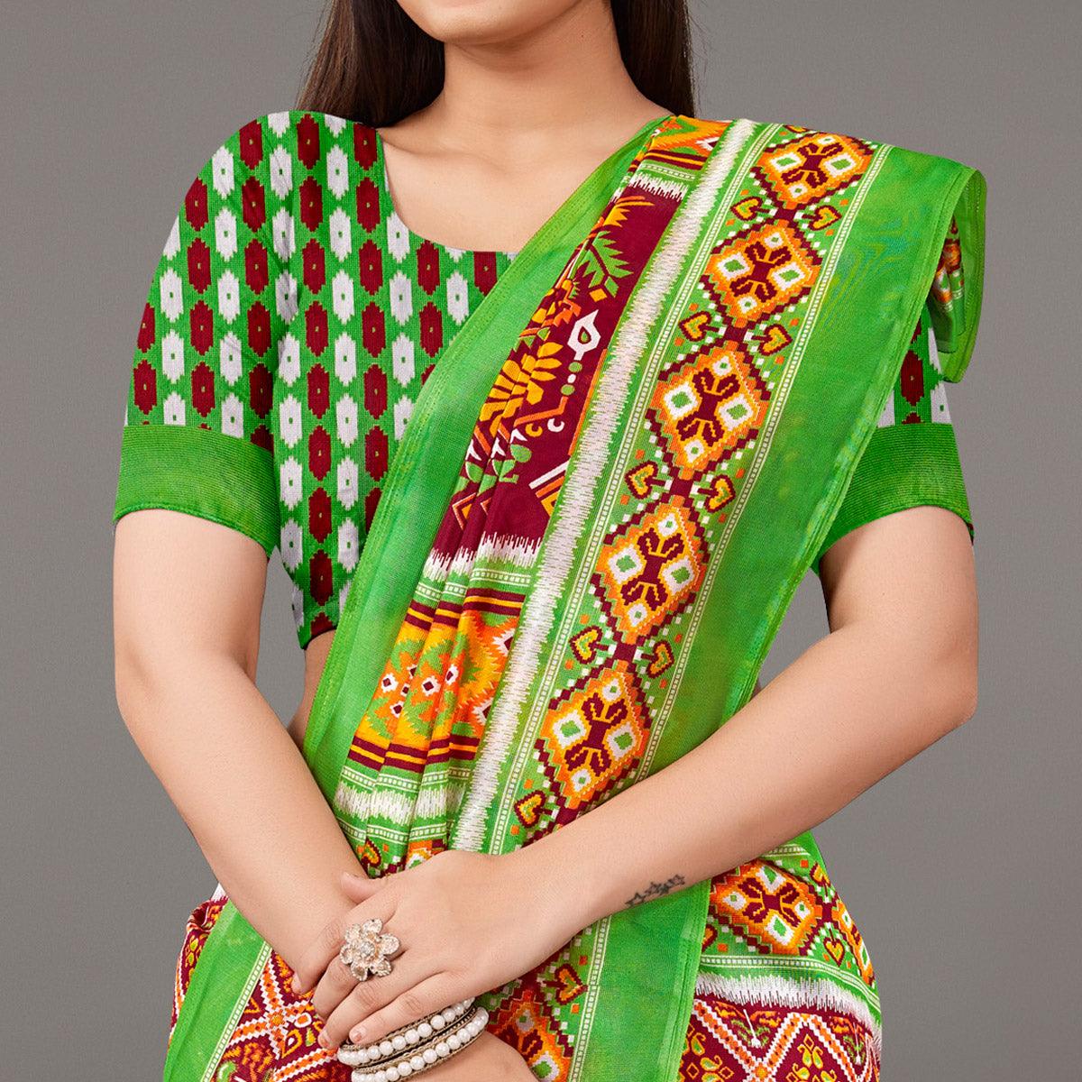 Multicolor Casual Wear Geometric Printed Art Silk Saree - Peachmode