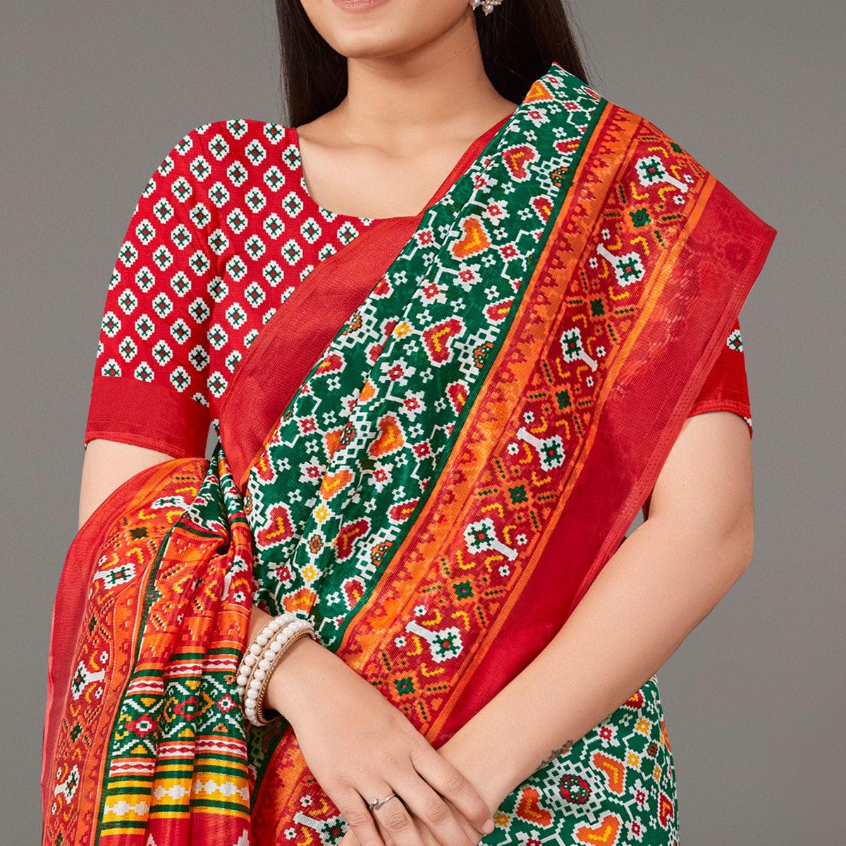 Multicolor Casual Wear Geometric Printed Art Silk Saree - Peachmode
