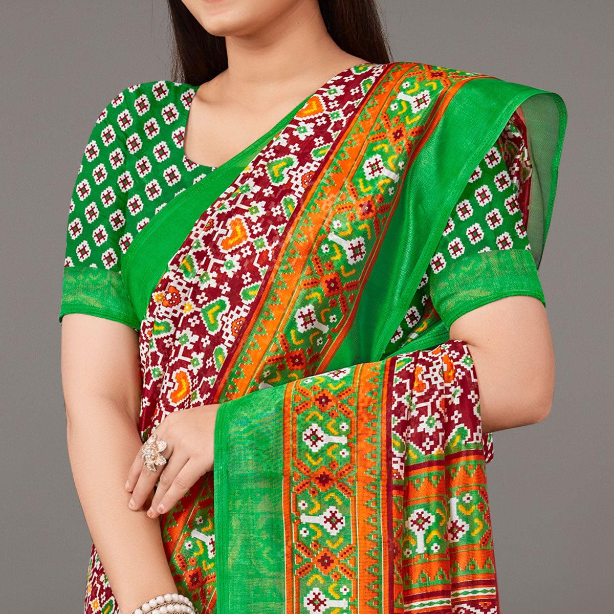 Multicolor Casual Wear Geometric Printed Art Silk Saree - Peachmode
