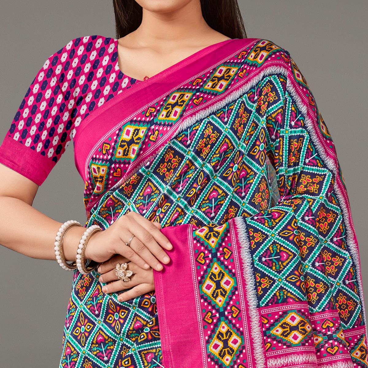 Multicolor Casual Wear Geometric Printed Art Silk Saree - Peachmode