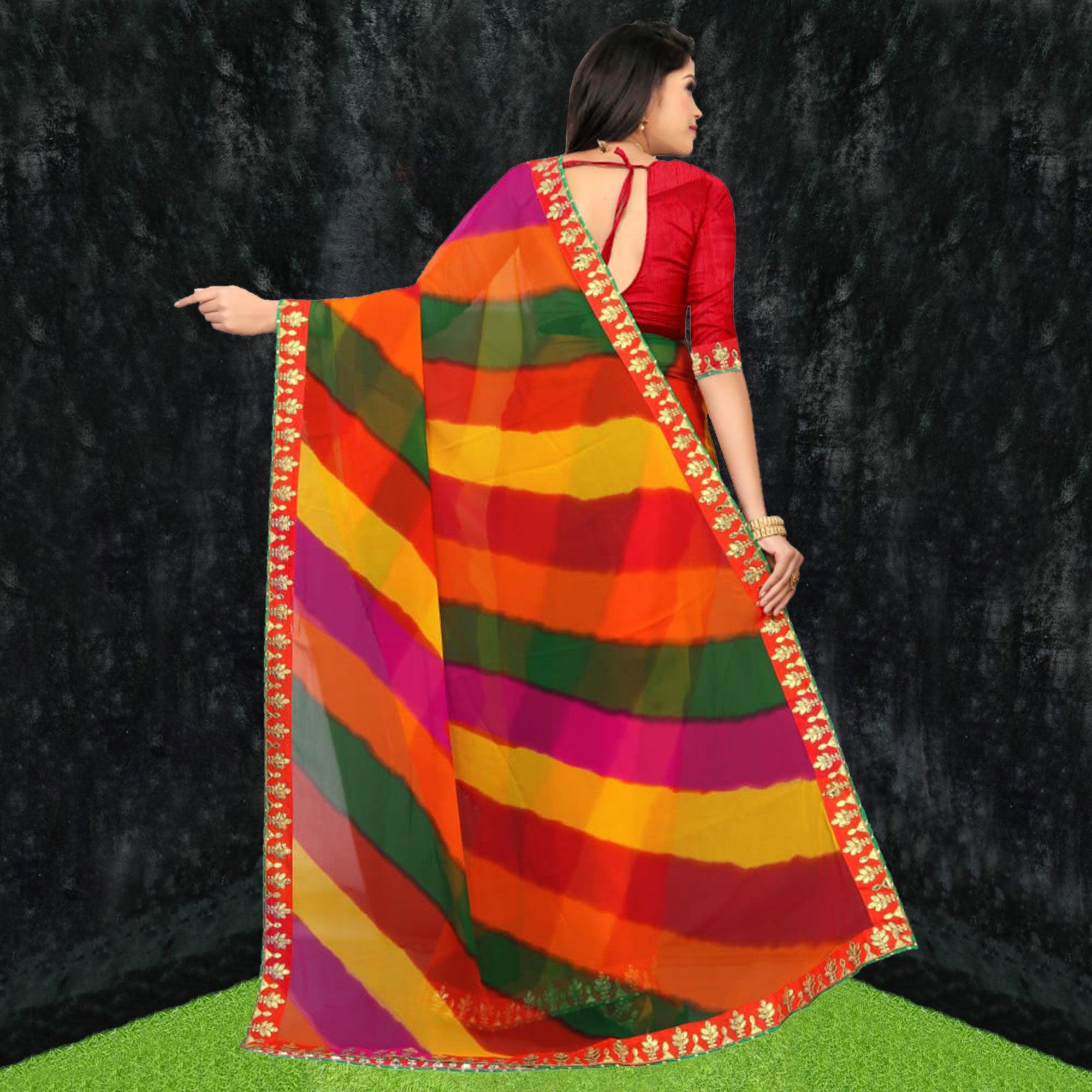 Multicolor Casual Wear Georgette Saree With Gotta Patti Lace Border - Peachmode