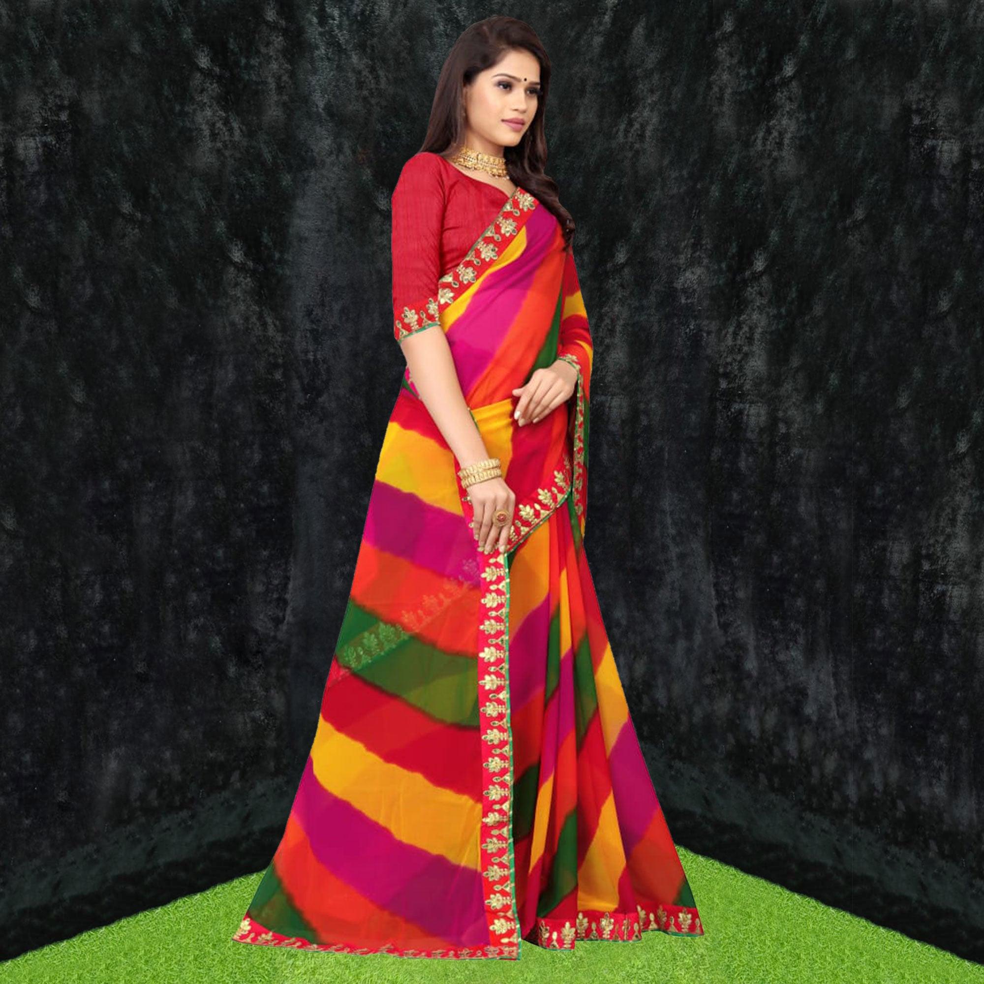 Multicolor Casual Wear Georgette Saree With Gotta Patti Lace Border - Peachmode