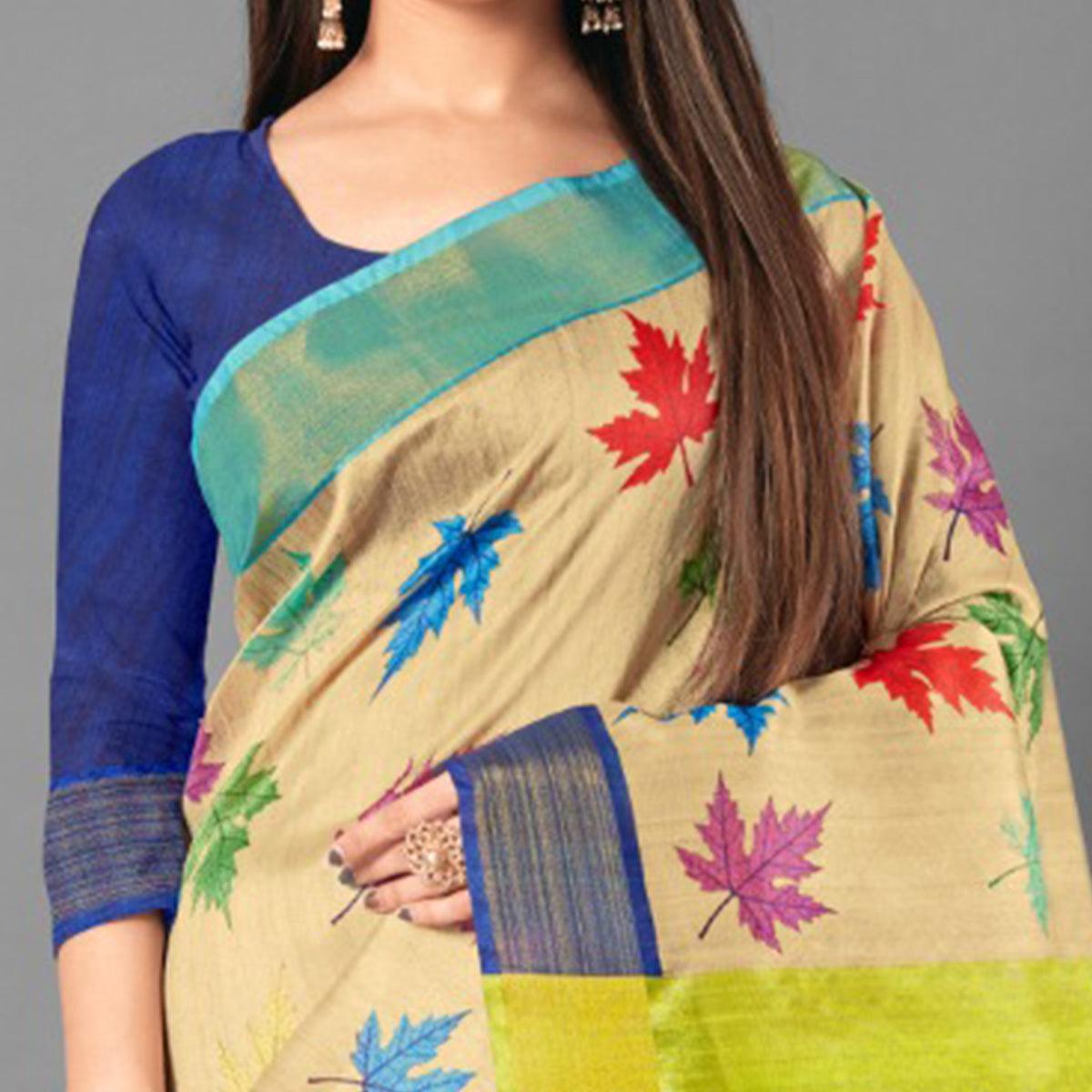 Multicolor Casual Wear Leaf Cotton silk Saree - Peachmode