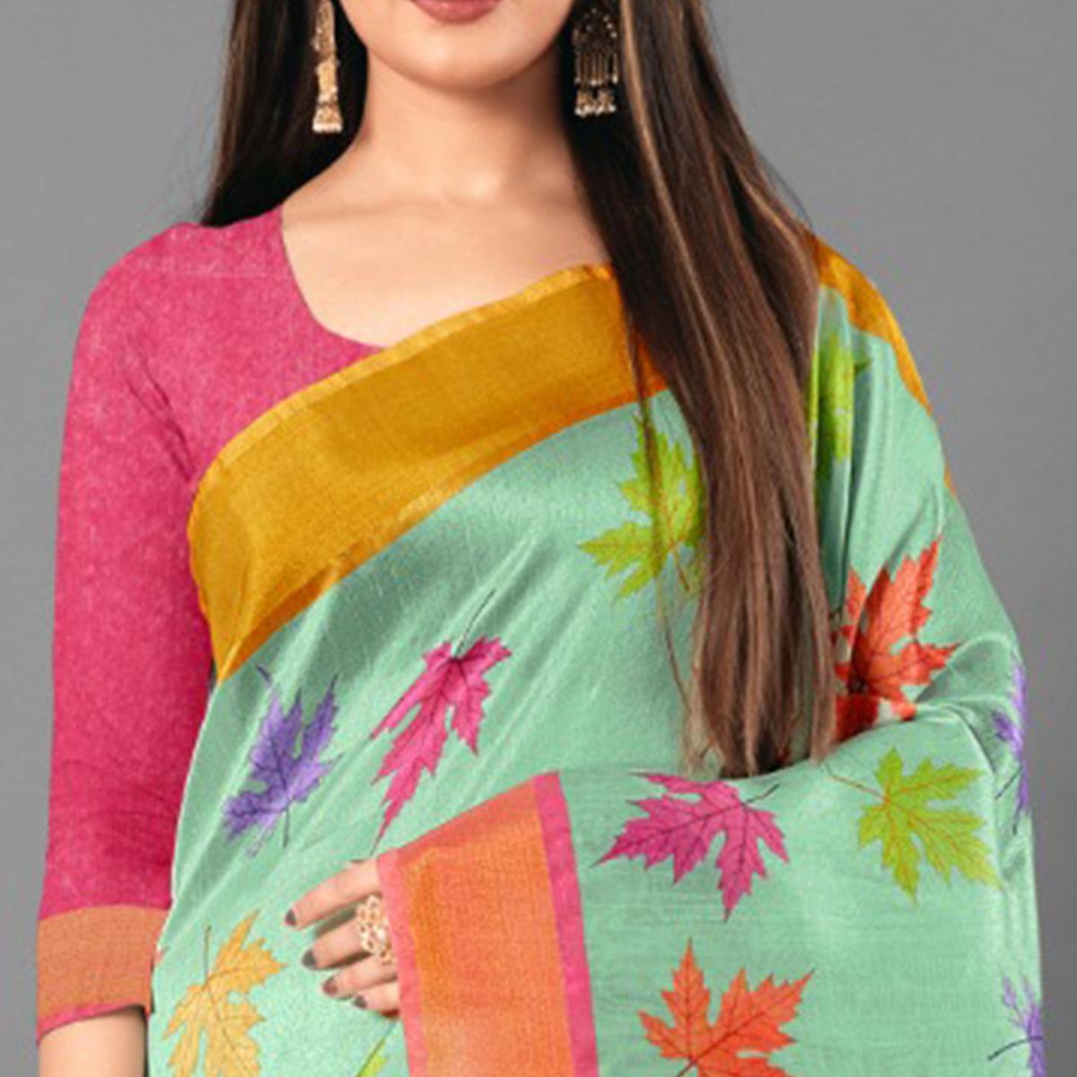 Multicolor Casual Wear Leaf Cotton silk Saree - Peachmode