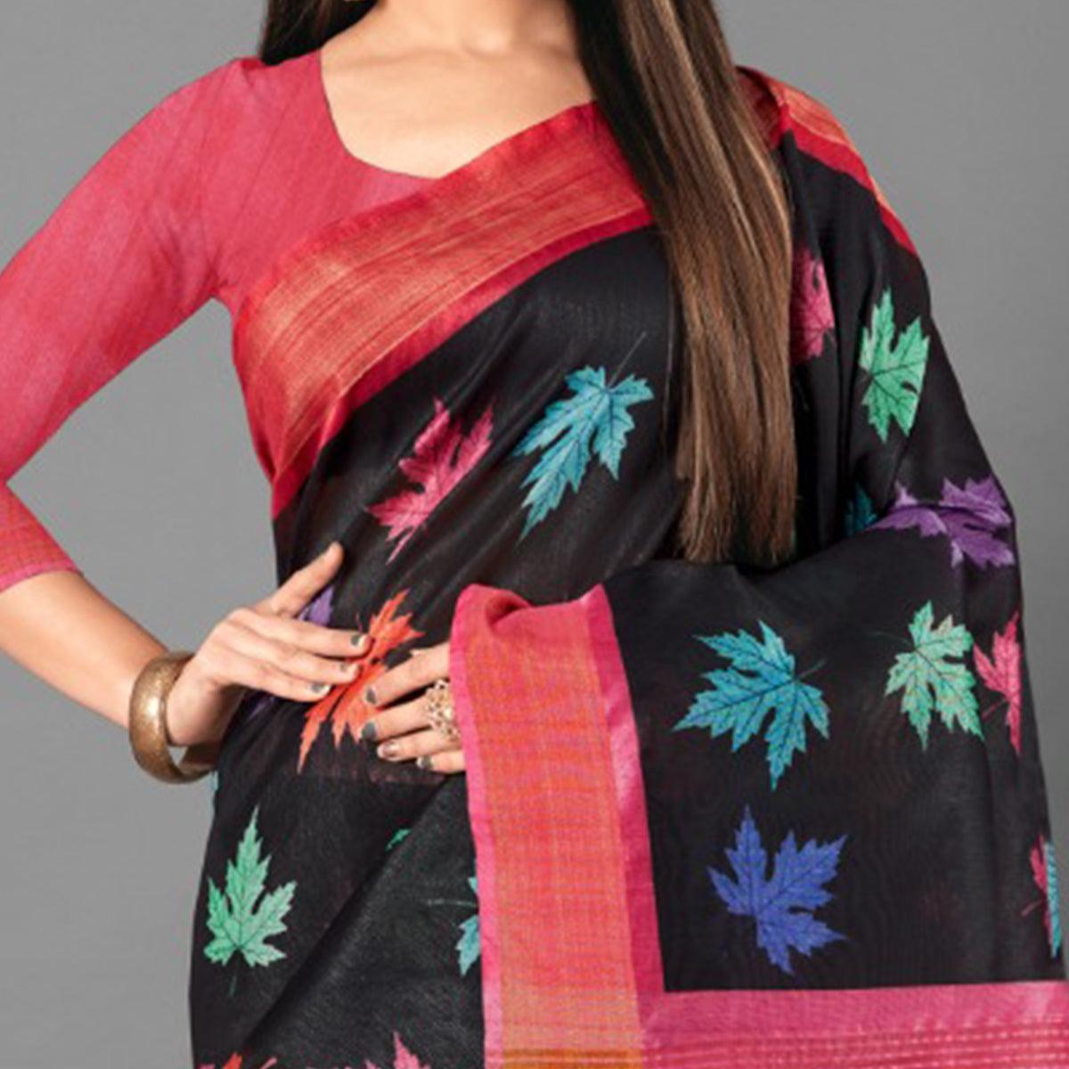 Multicolor Casual Wear Leaf Cotton silk Saree - Peachmode