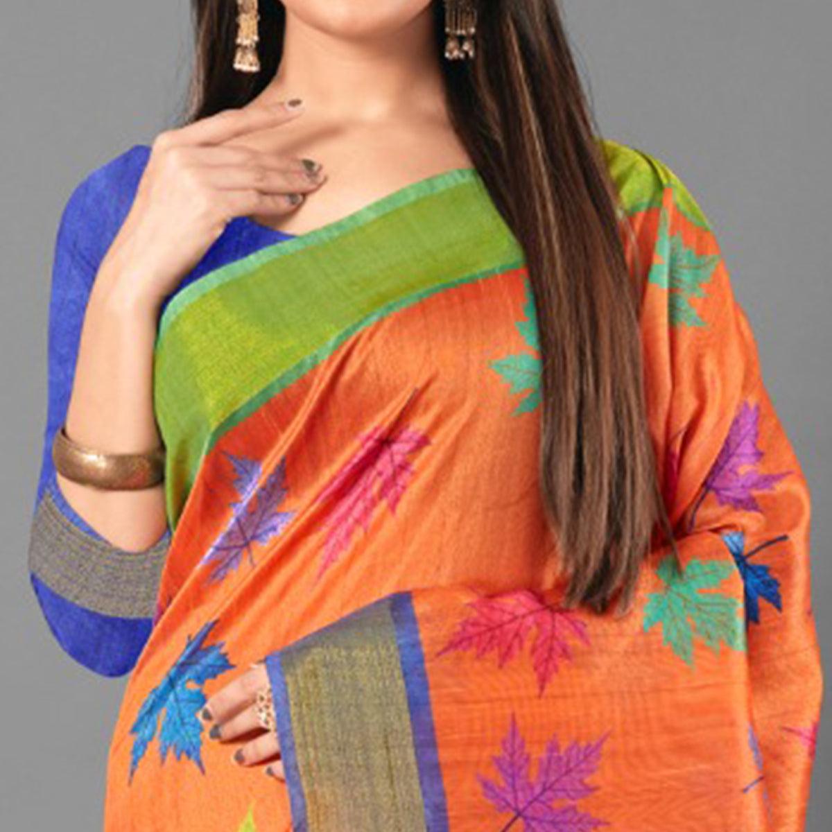 Multicolor Casual Wear Leaf Cotton silk Saree - Peachmode