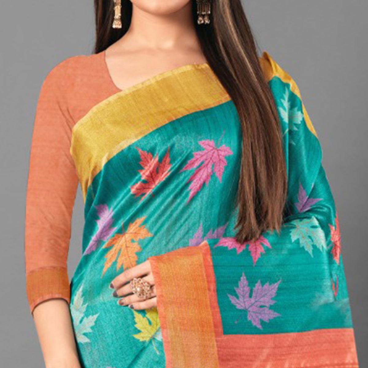 Multicolor Casual Wear Leaf Cotton silk Saree - Peachmode