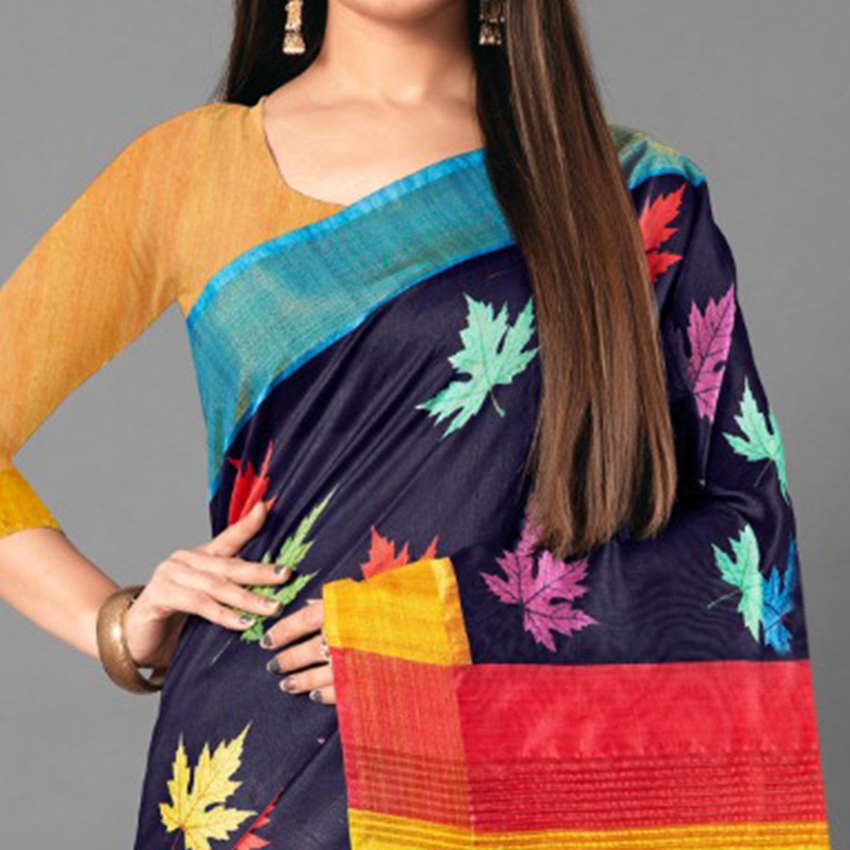 Multicolor Casual Wear Leaf Cotton silk Saree - Peachmode