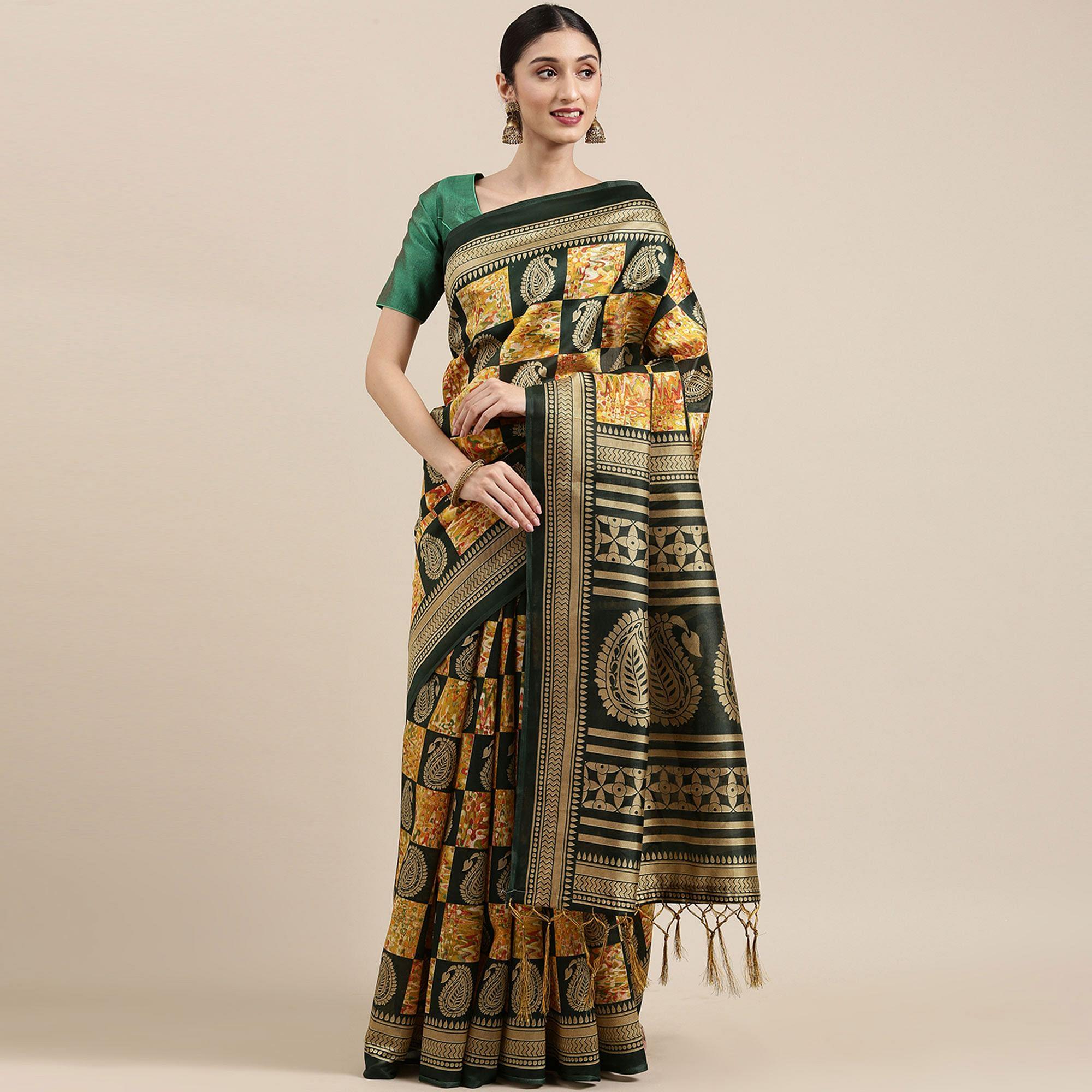 Multicolor Casual Wear Printed Art Silk Saree - Peachmode