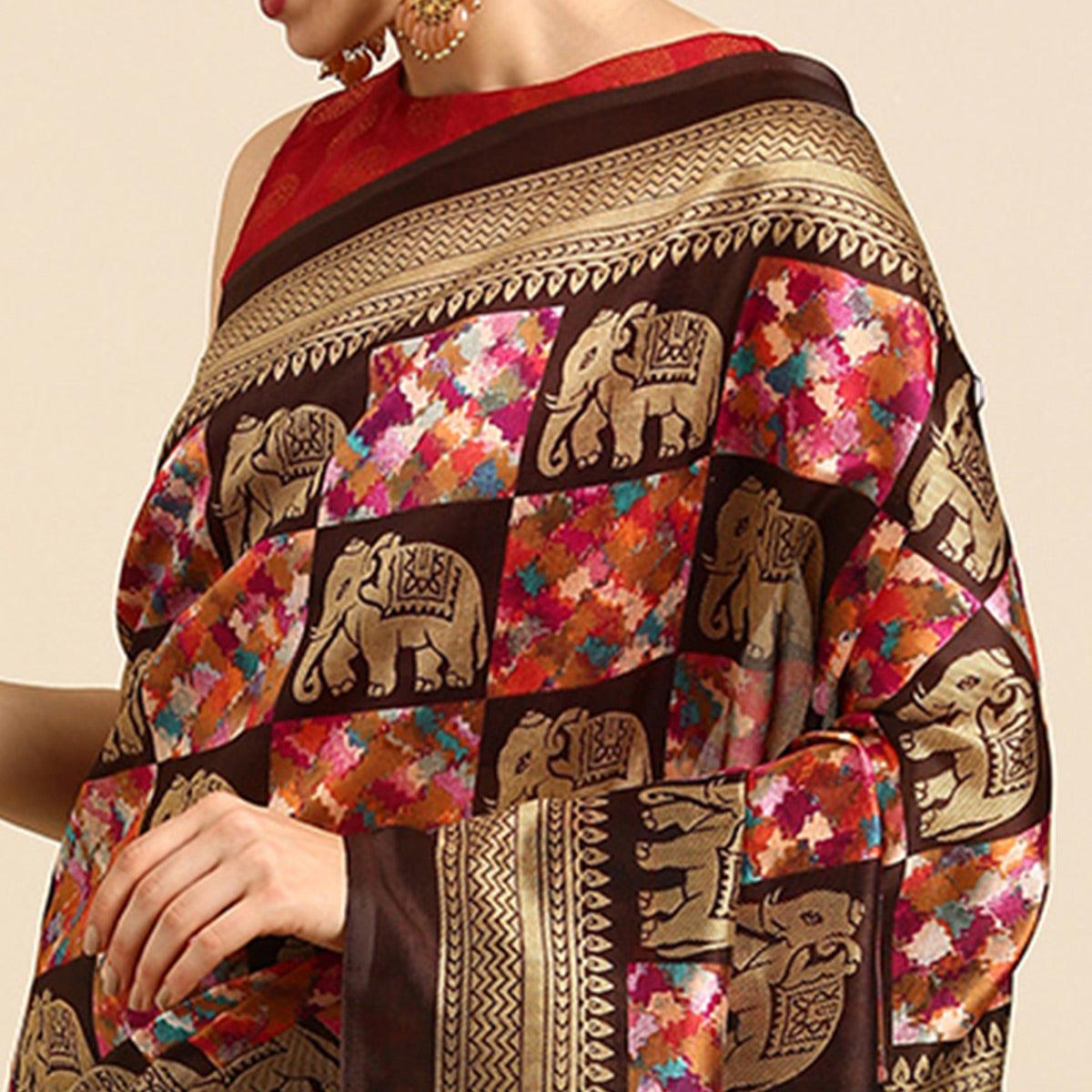 Multicolor Casual Wear Printed Art Silk Saree - Peachmode