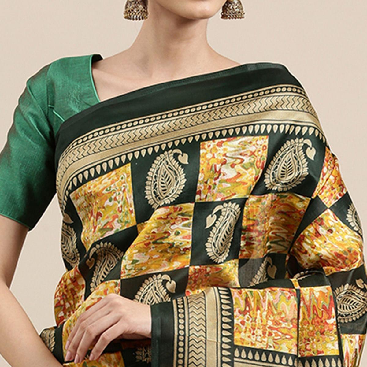 Multicolor Casual Wear Printed Art Silk Saree - Peachmode