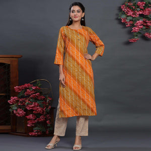 Multicolor Casual Wear Printed Cotton Kurti - Pant Set - Peachmode