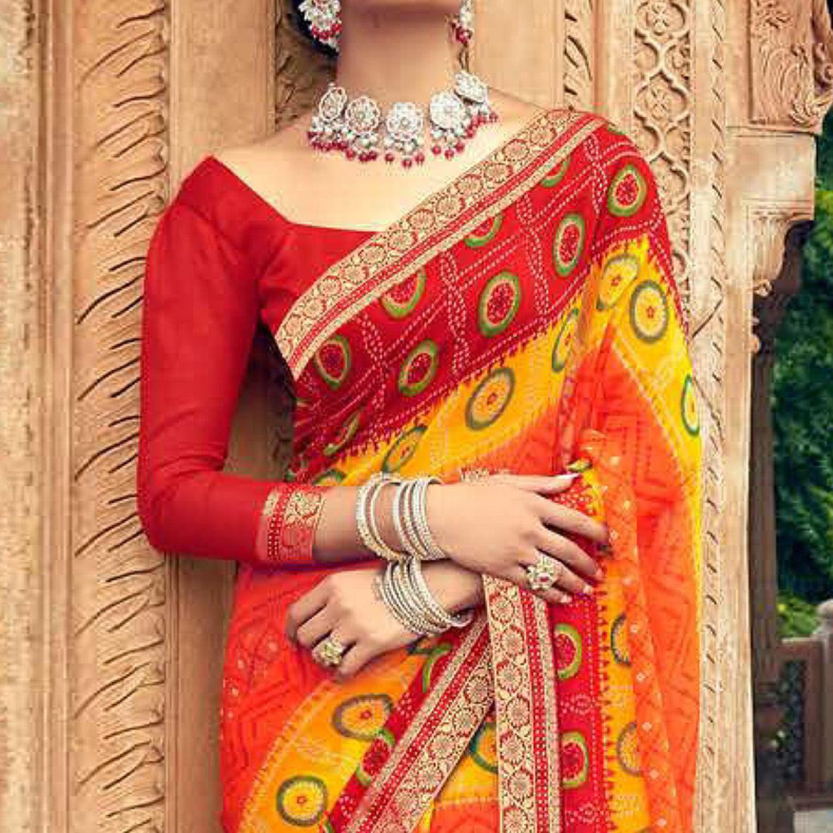 Multicolor Casual Wear Printed Georgette Saree - Peachmode