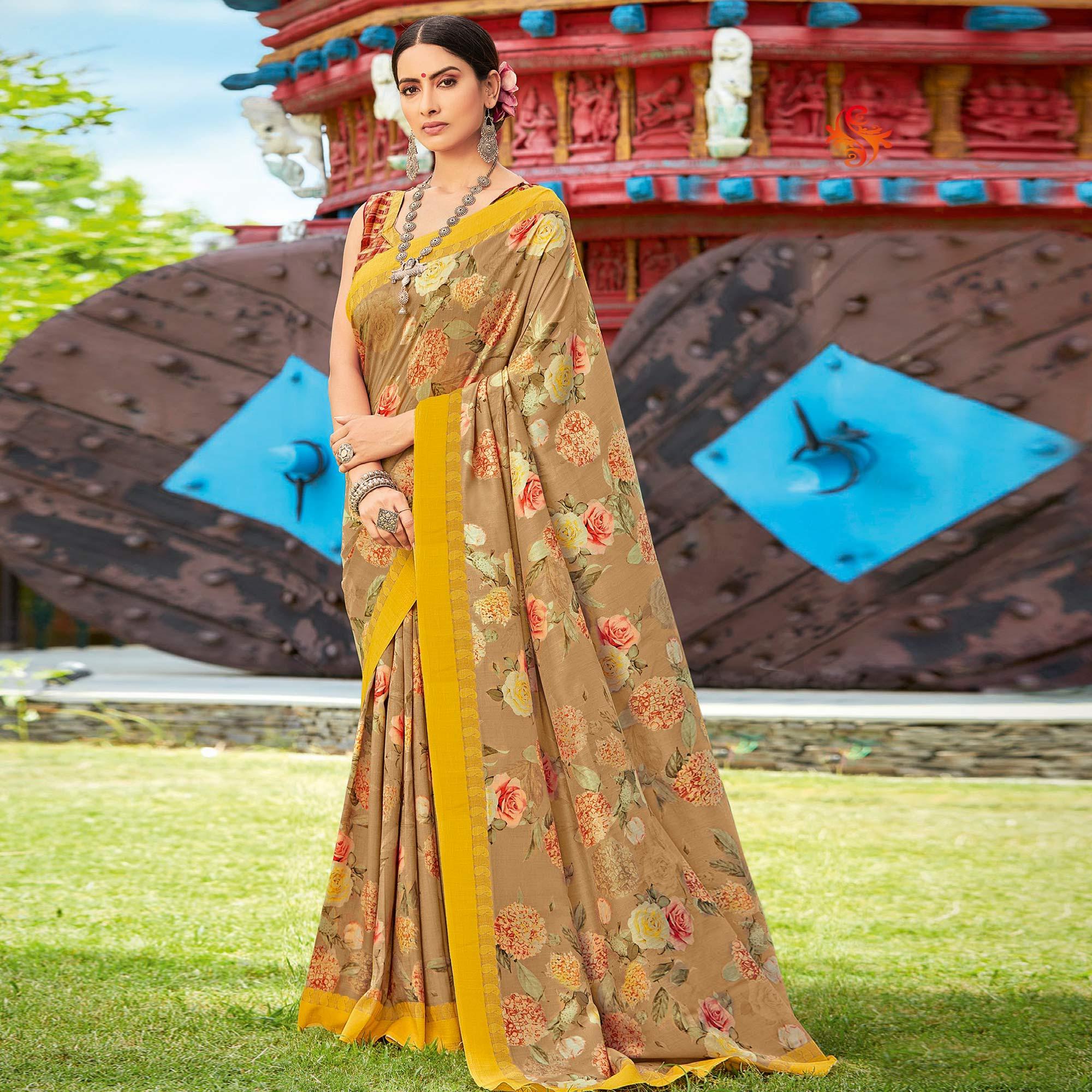 Multicolor Casual Wear Printed Silk Saree - Peachmode