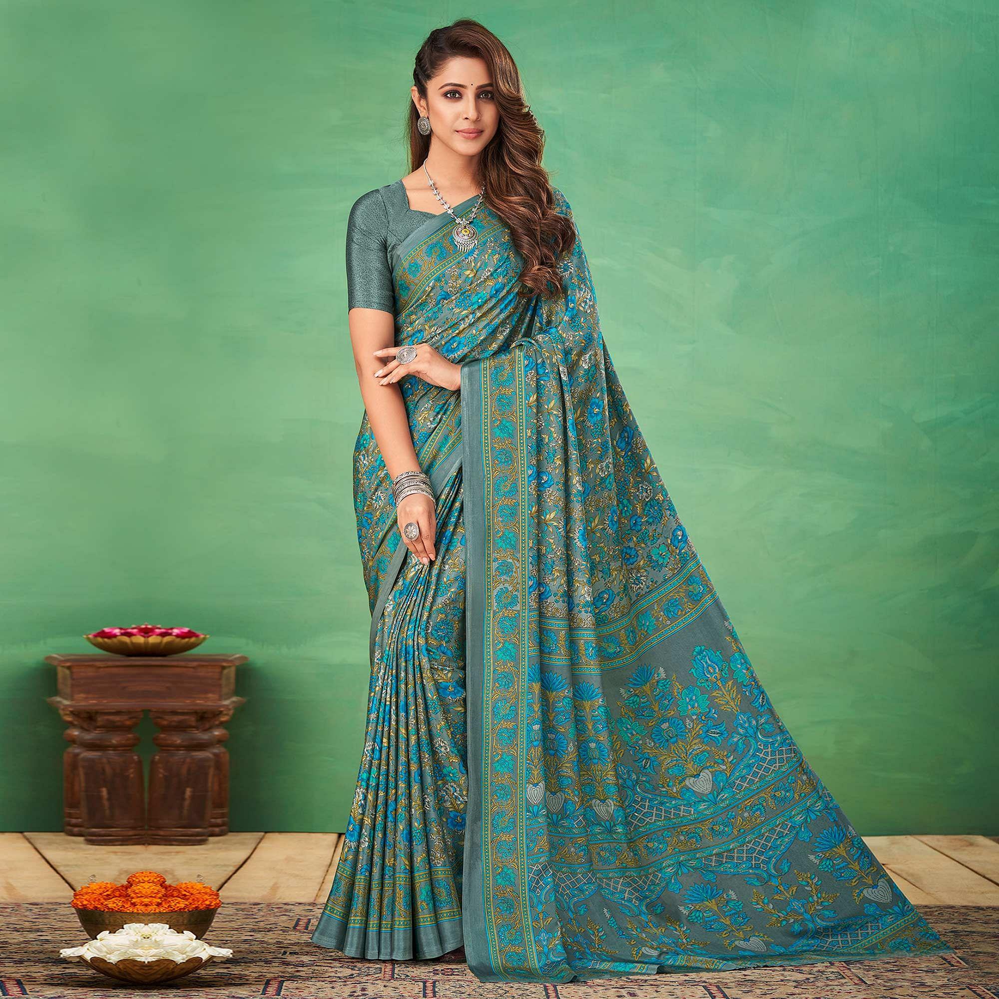 Multicolor Casual Wear Printed Silk Saree - Peachmode