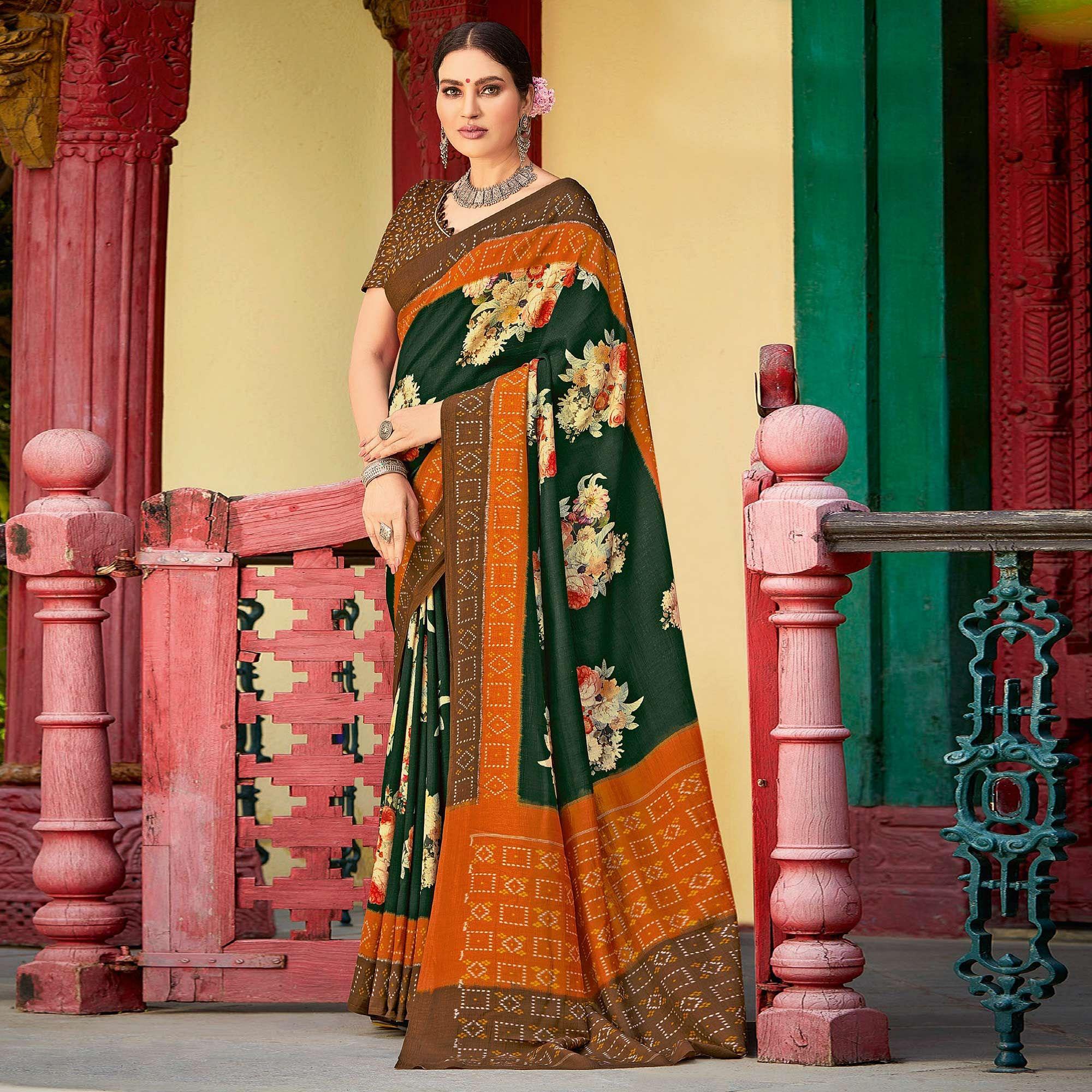 Multicolor Casual Wear Printed Silk Saree - Peachmode