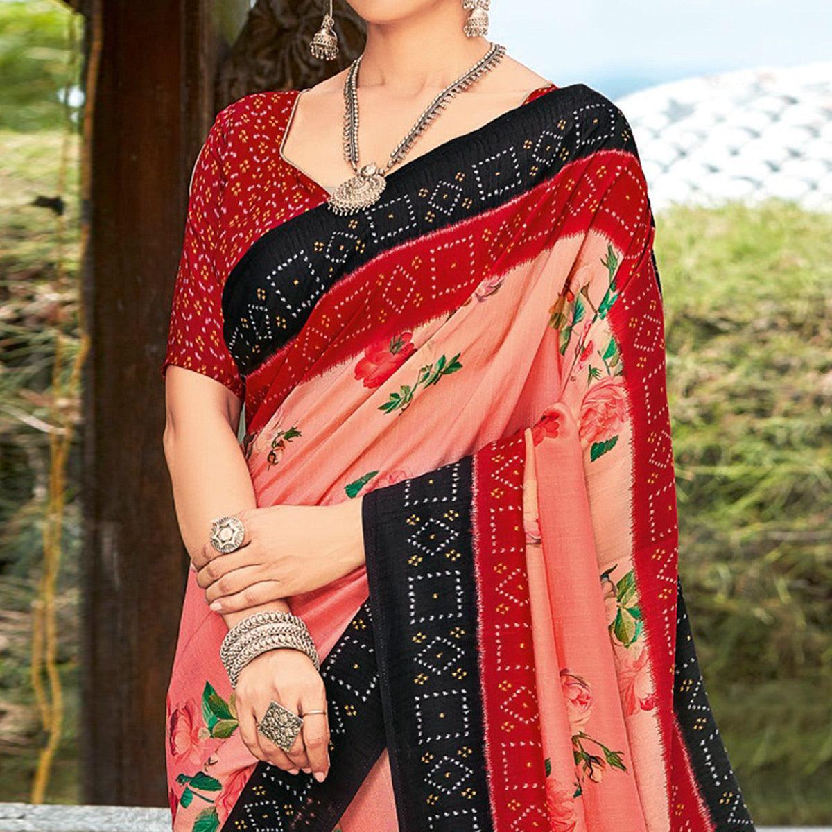 Multicolor Casual Wear Printed Silk Saree - Peachmode