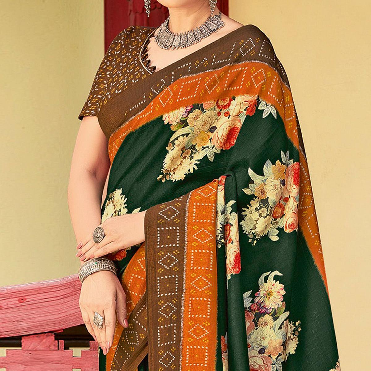 Multicolor Casual Wear Printed Silk Saree - Peachmode