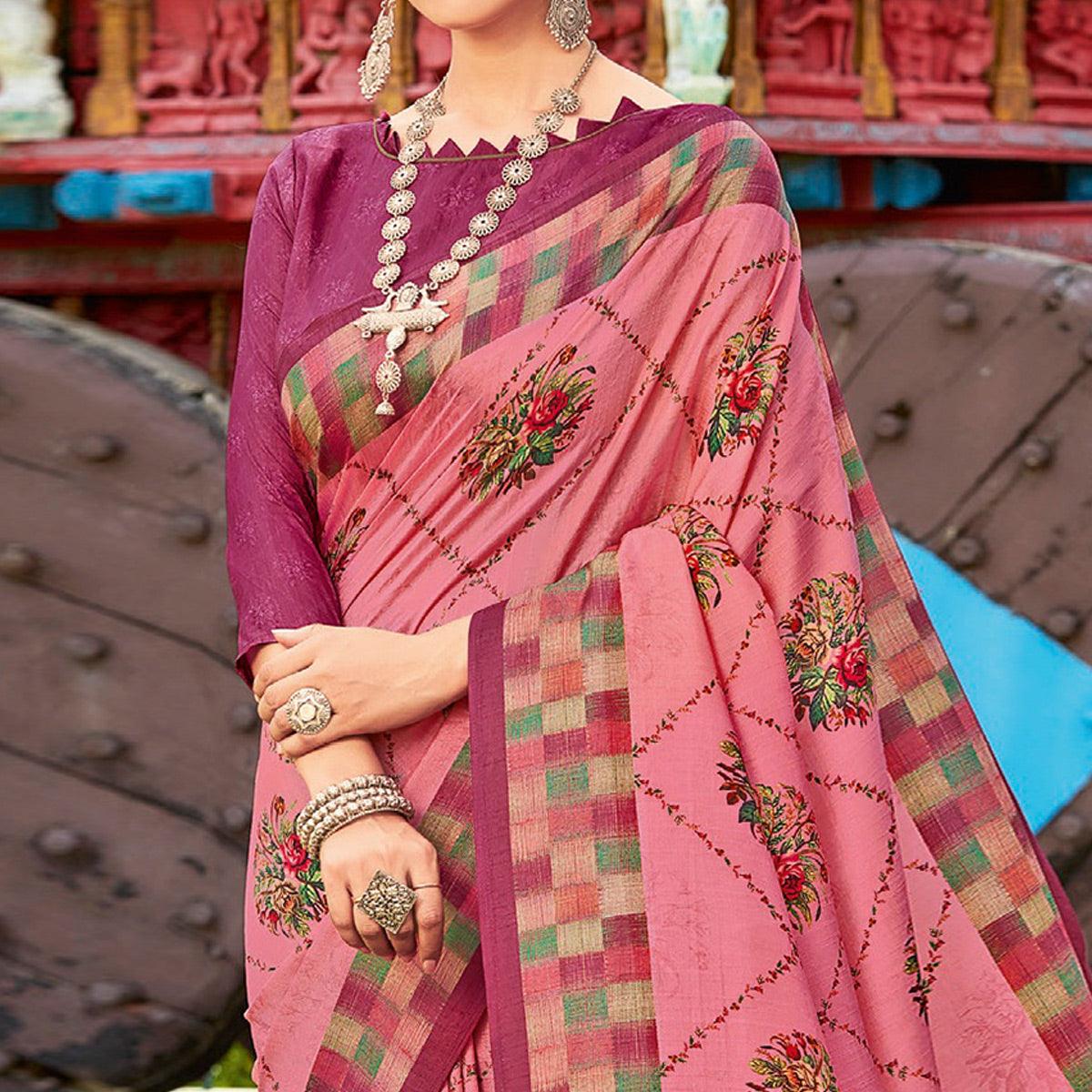 Multicolor Casual Wear Printed Silk Saree - Peachmode