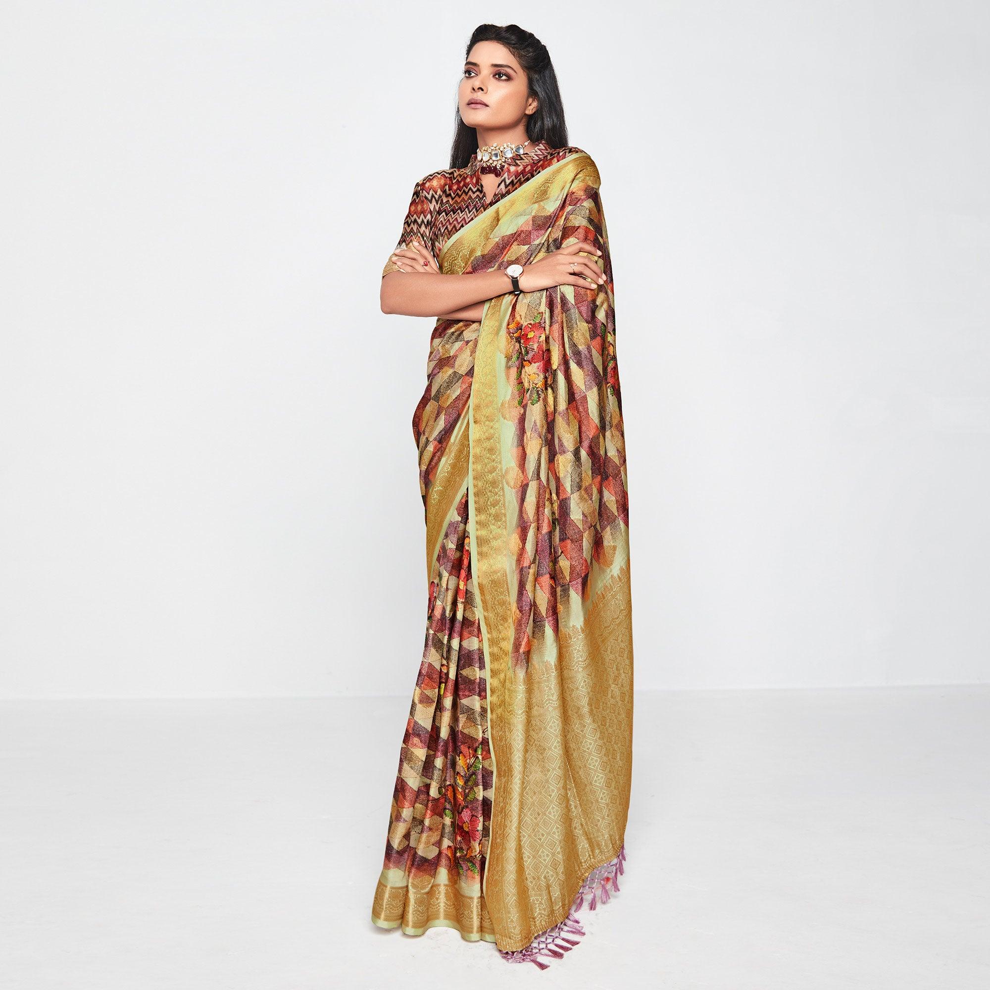 Multicolor Casual Wear Printed Soft Art Silk Saree - Peachmode