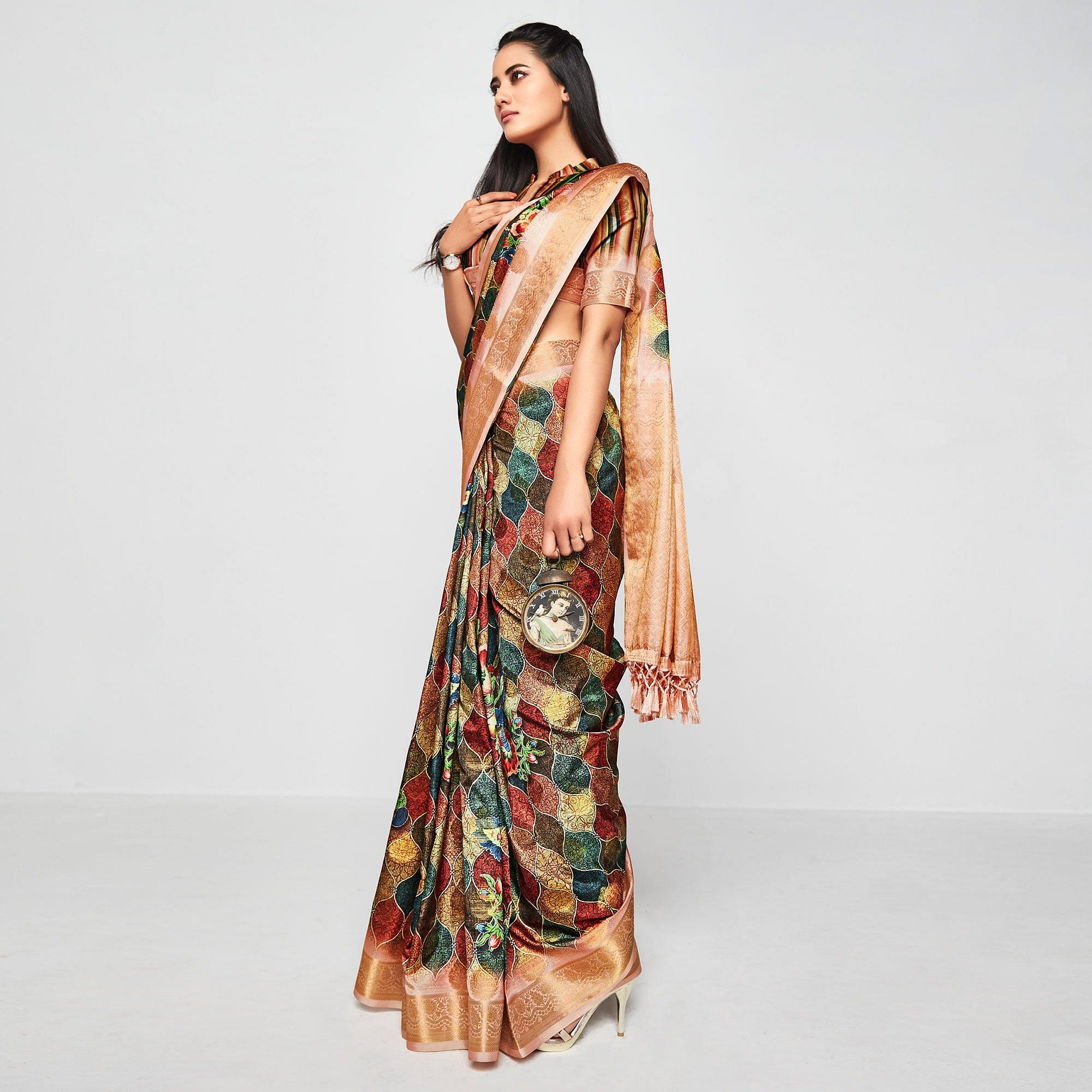 Multicolor Casual Wear Printed Soft Art Silk Saree - Peachmode