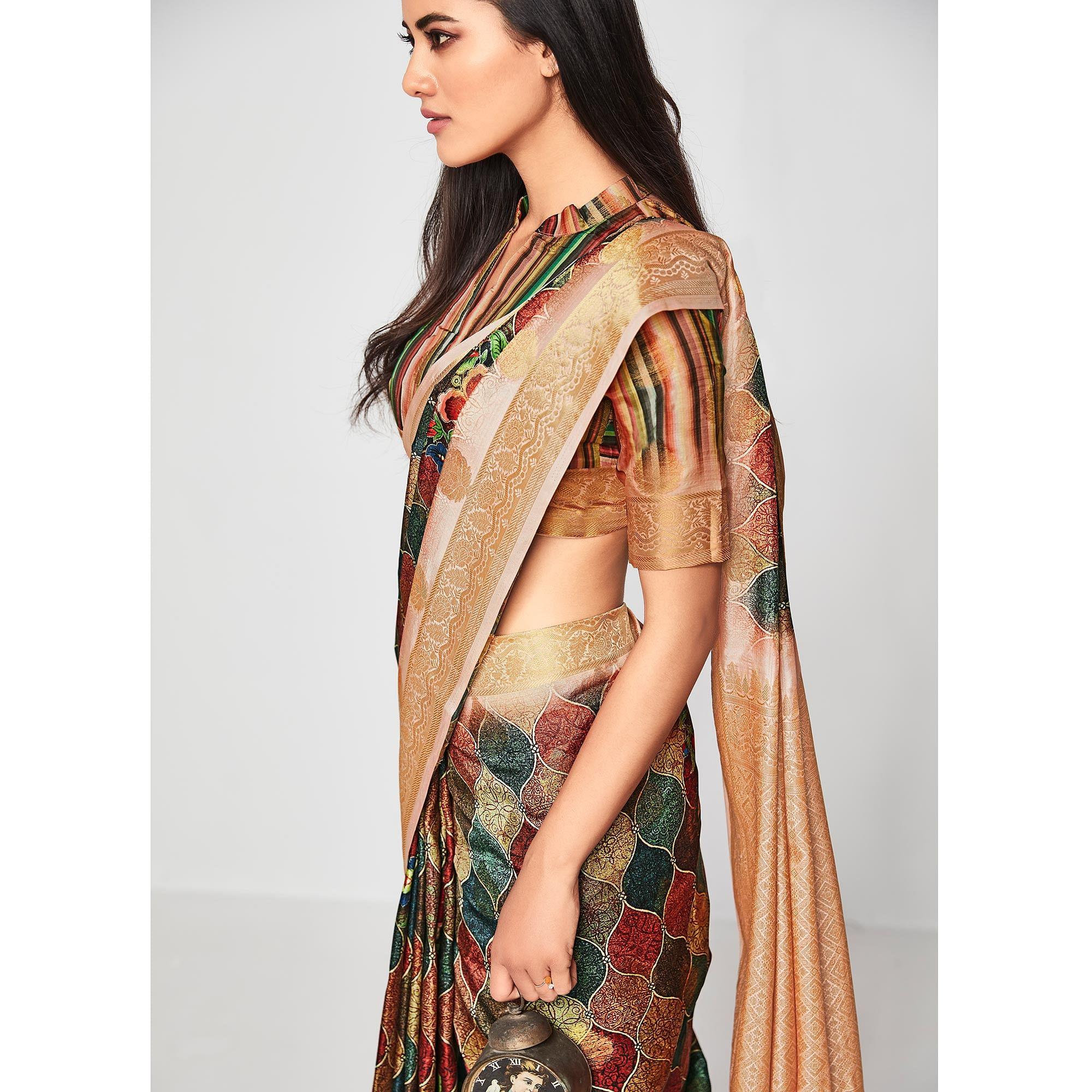 Multicolor Casual Wear Printed Soft Art Silk Saree - Peachmode