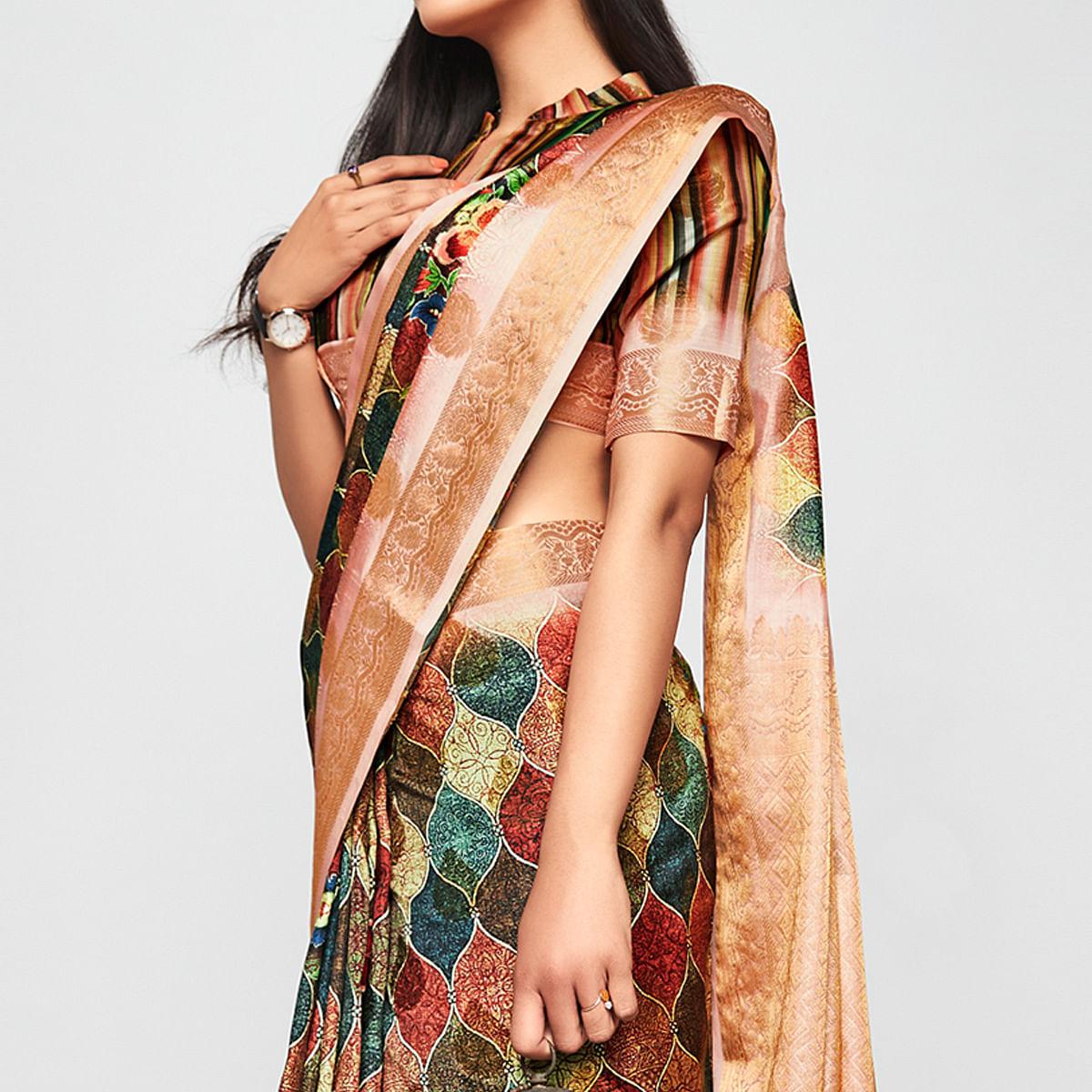 Multicolor Casual Wear Printed Soft Art Silk Saree - Peachmode