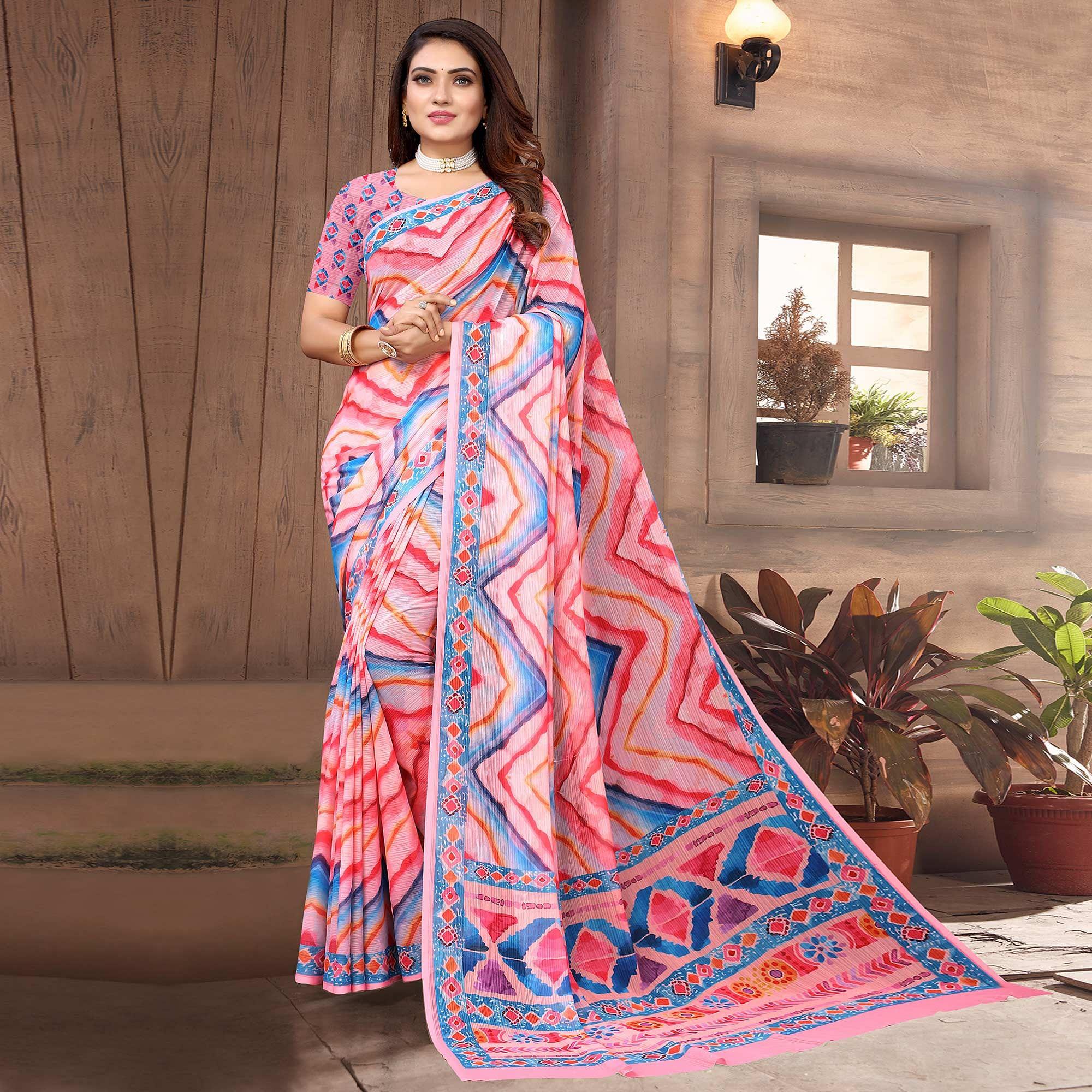 Multicolor Digital Printed Georgette Saree - Peachmode