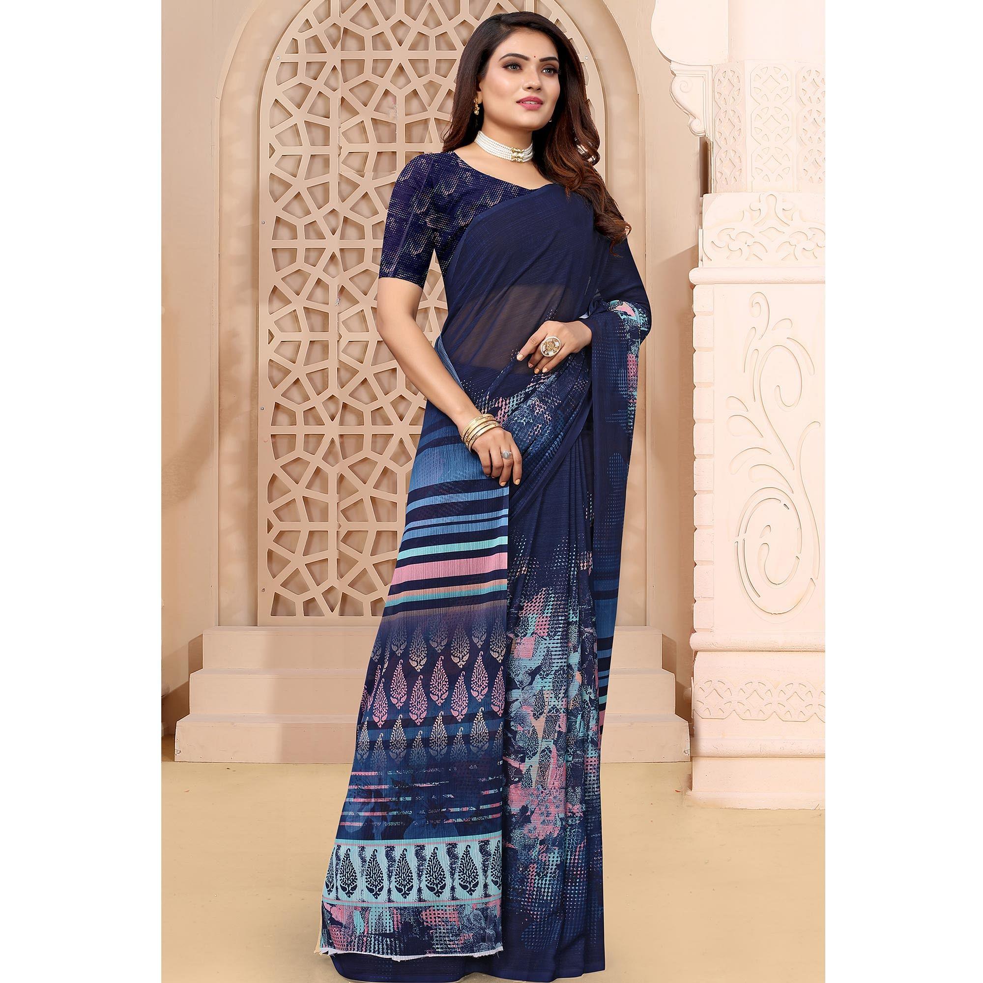 Multicolor Digital Printed Georgette Saree - Peachmode