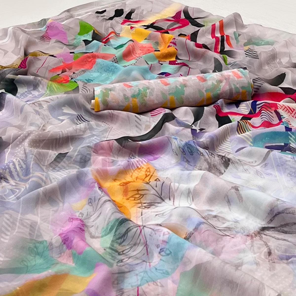 Multicolor Digital Printed Georgette Saree - Peachmode