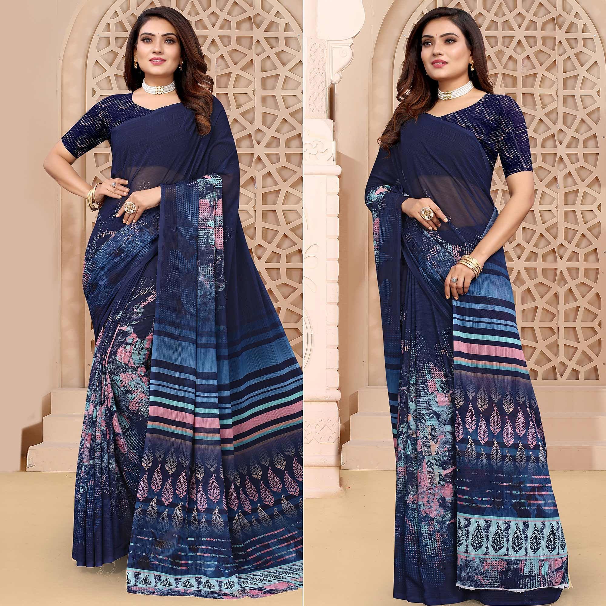 Multicolor Digital Printed Georgette Saree - Peachmode