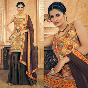 Multicolor Embroidered Chiffon Sharara Suit - Peachmode