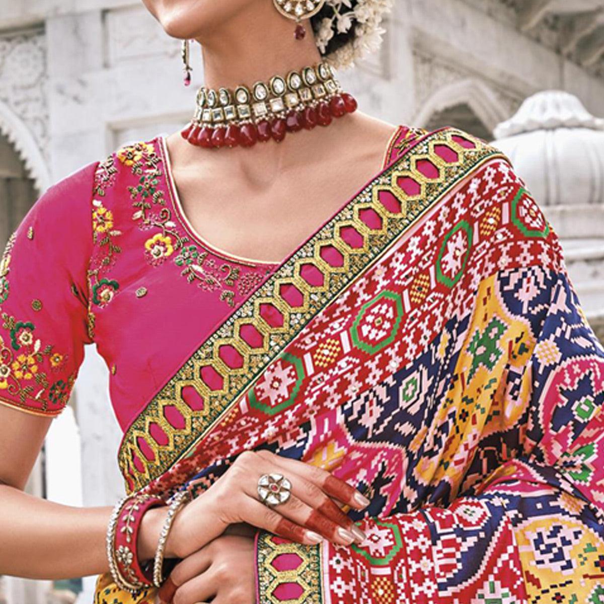 Multicolor Festive Wear Plain & Hand Work  Pure Silk Saree - Peachmode