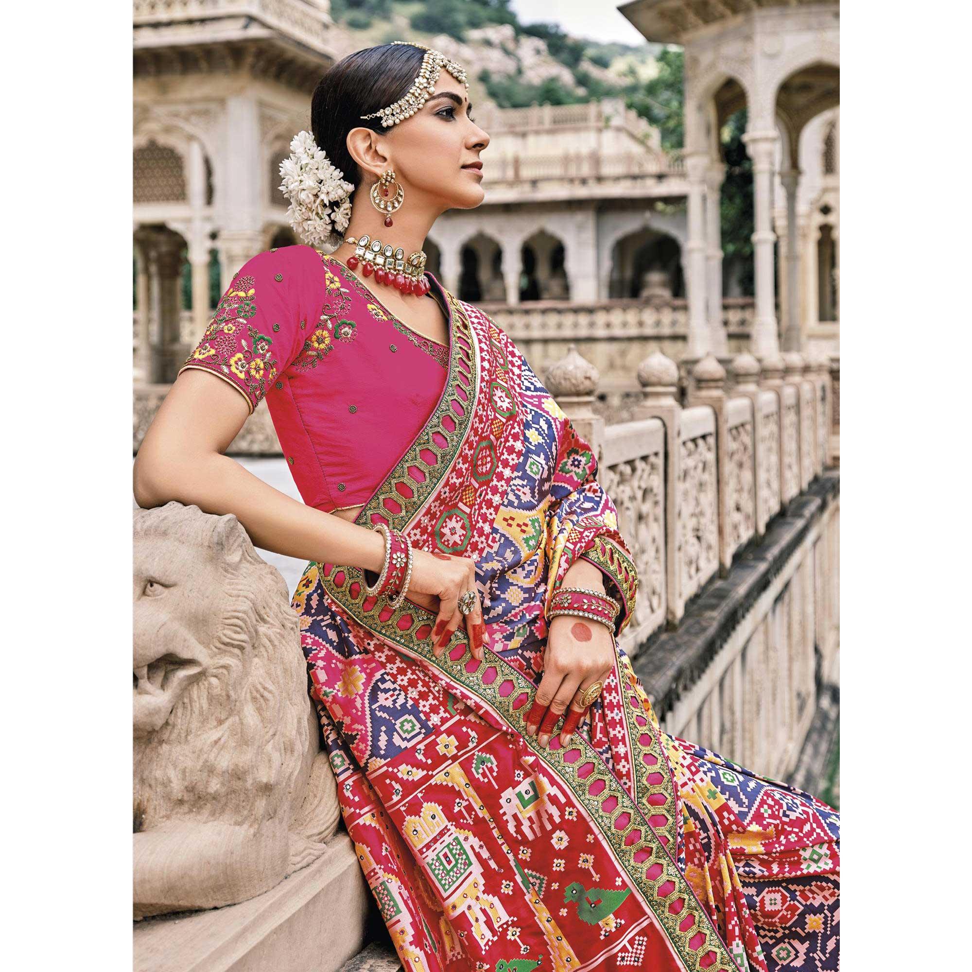 Multicolor Festive Wear Plain & Hand Work  Pure Silk Saree - Peachmode