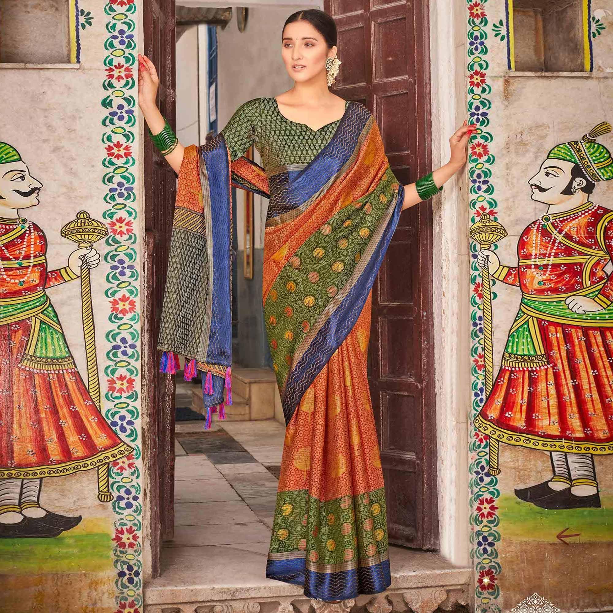 Multicolor festive Wear Printed Brasso Saree - Peachmode