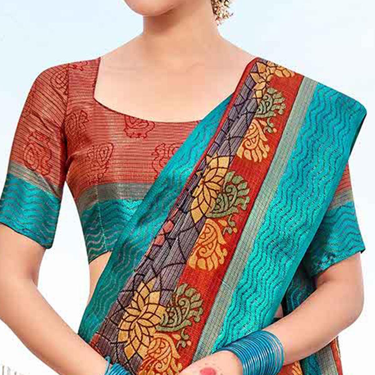 Multicolor Festive Wear Printed Brasso Saree - Peachmode