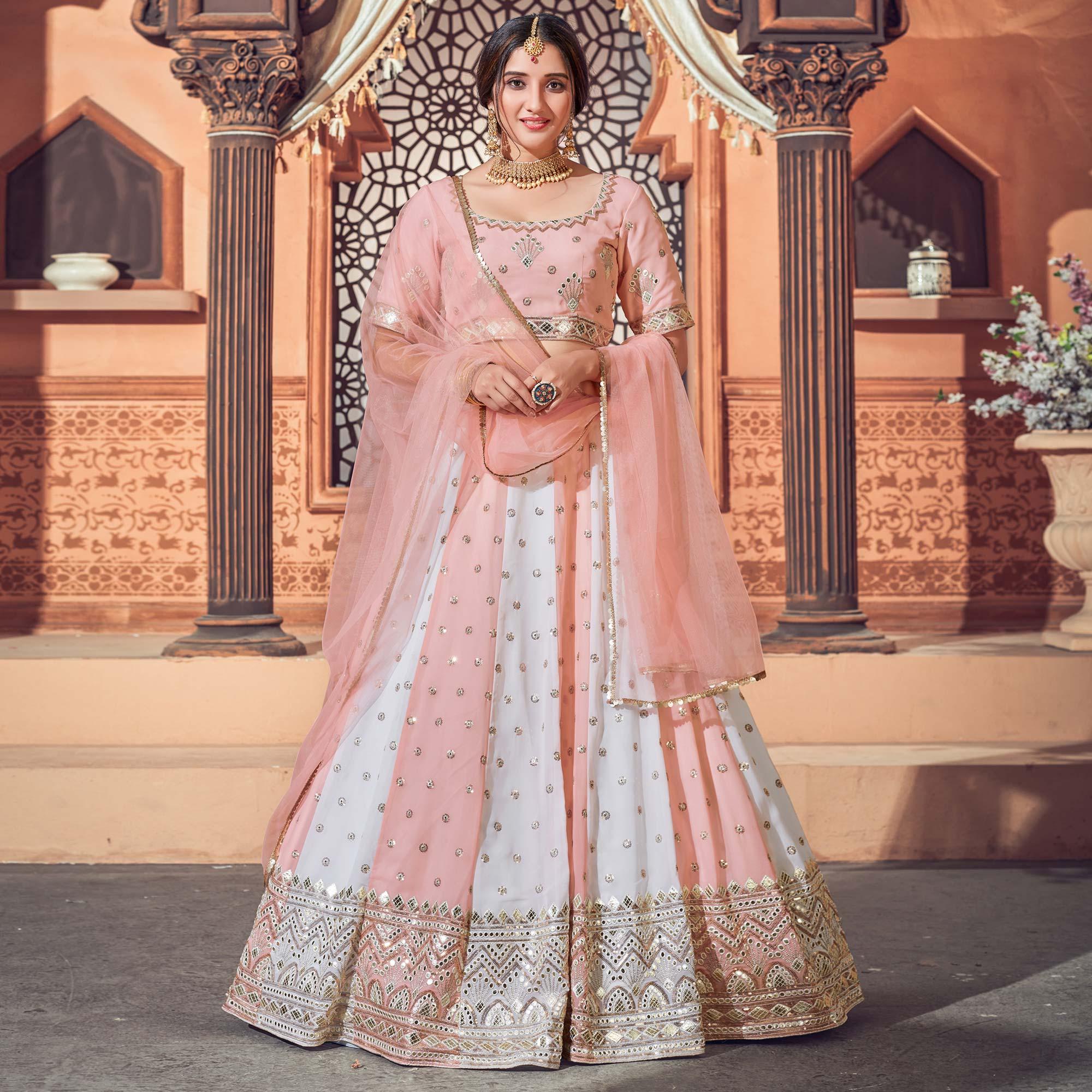 Multicolor Festive Wear Thread with Sequence Embroidered Georgette Lehenga Choli - Peachmode