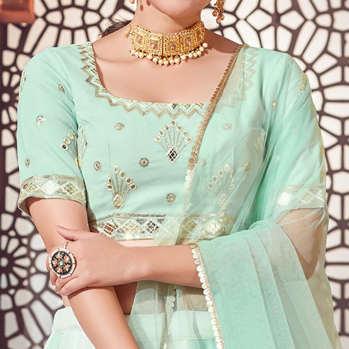 Multicolor Festive Wear Thread with Sequence Embroidered Georgette Lehenga Choli - Peachmode