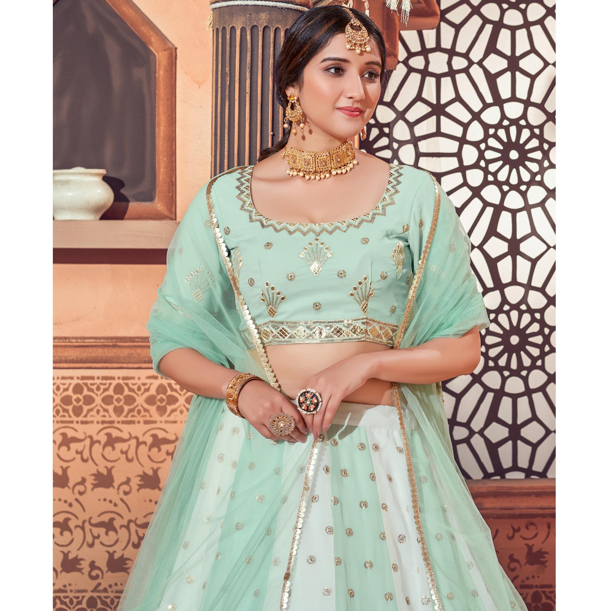 Multicolor Festive Wear Thread with Sequence Embroidered Georgette Lehenga Choli - Peachmode