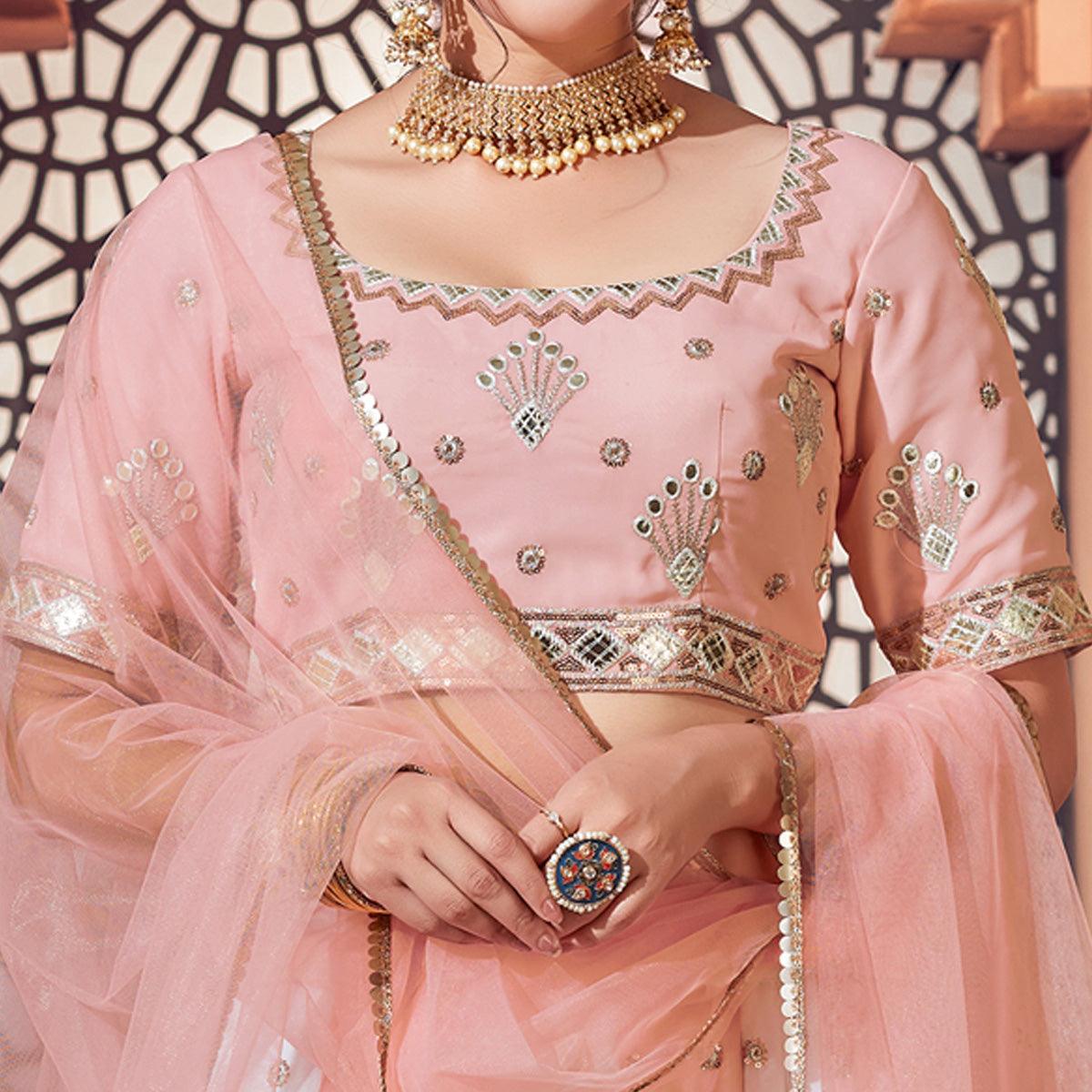 Multicolor Festive Wear Thread with Sequence Embroidered Georgette Lehenga Choli - Peachmode