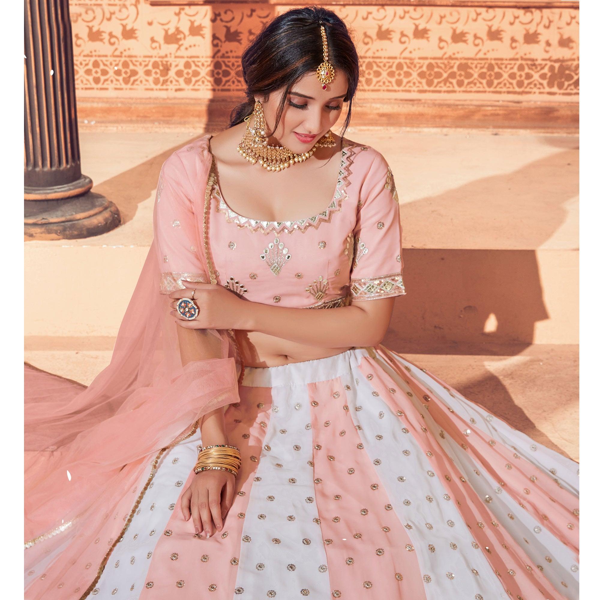 Multicolor Festive Wear Thread with Sequence Embroidered Georgette Lehenga Choli - Peachmode