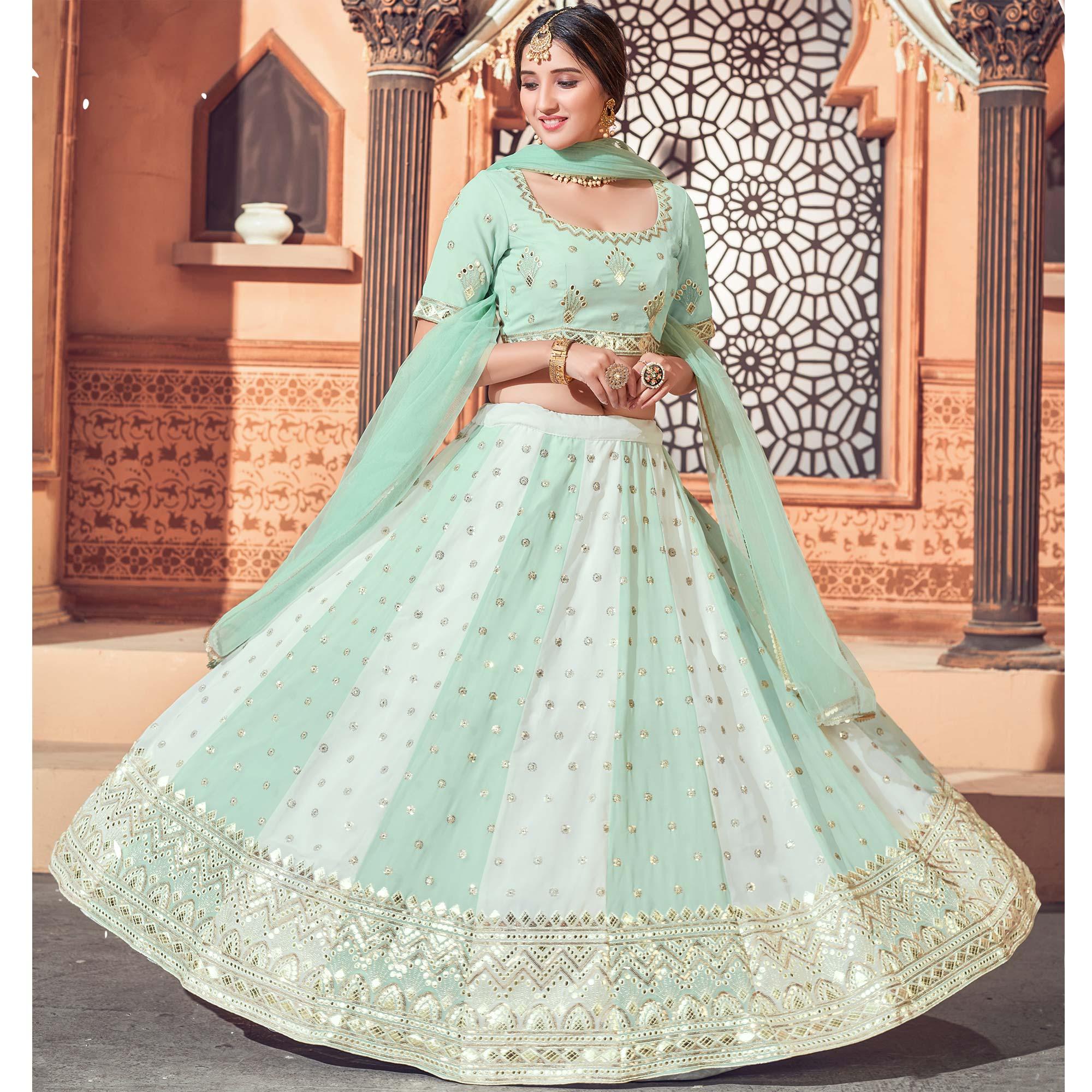 Multicolor Festive Wear Thread with Sequence Embroidered Georgette Lehenga Choli - Peachmode