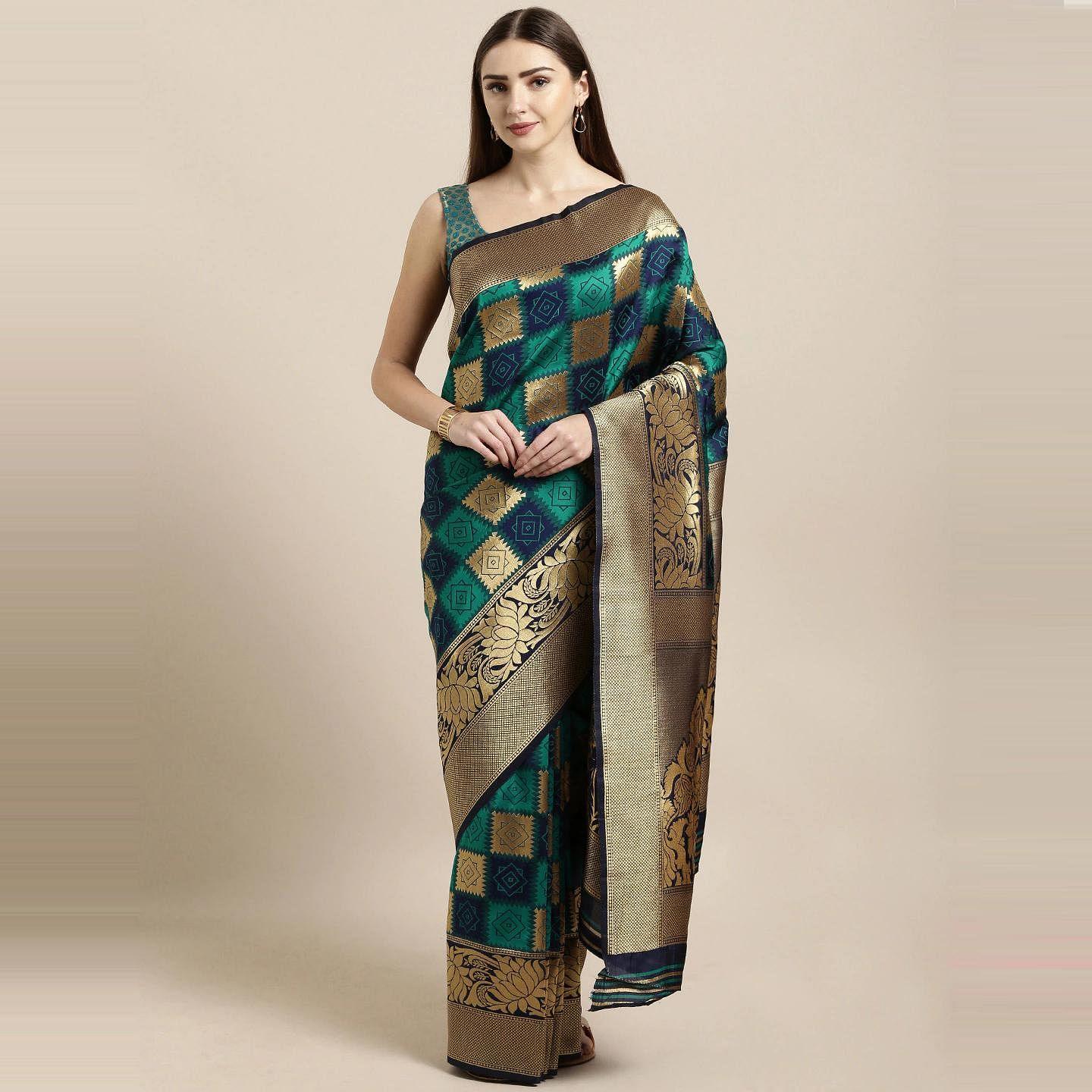 Multicolor Festive Wear Woven Kanjivaram Silk Saree - Peachmode