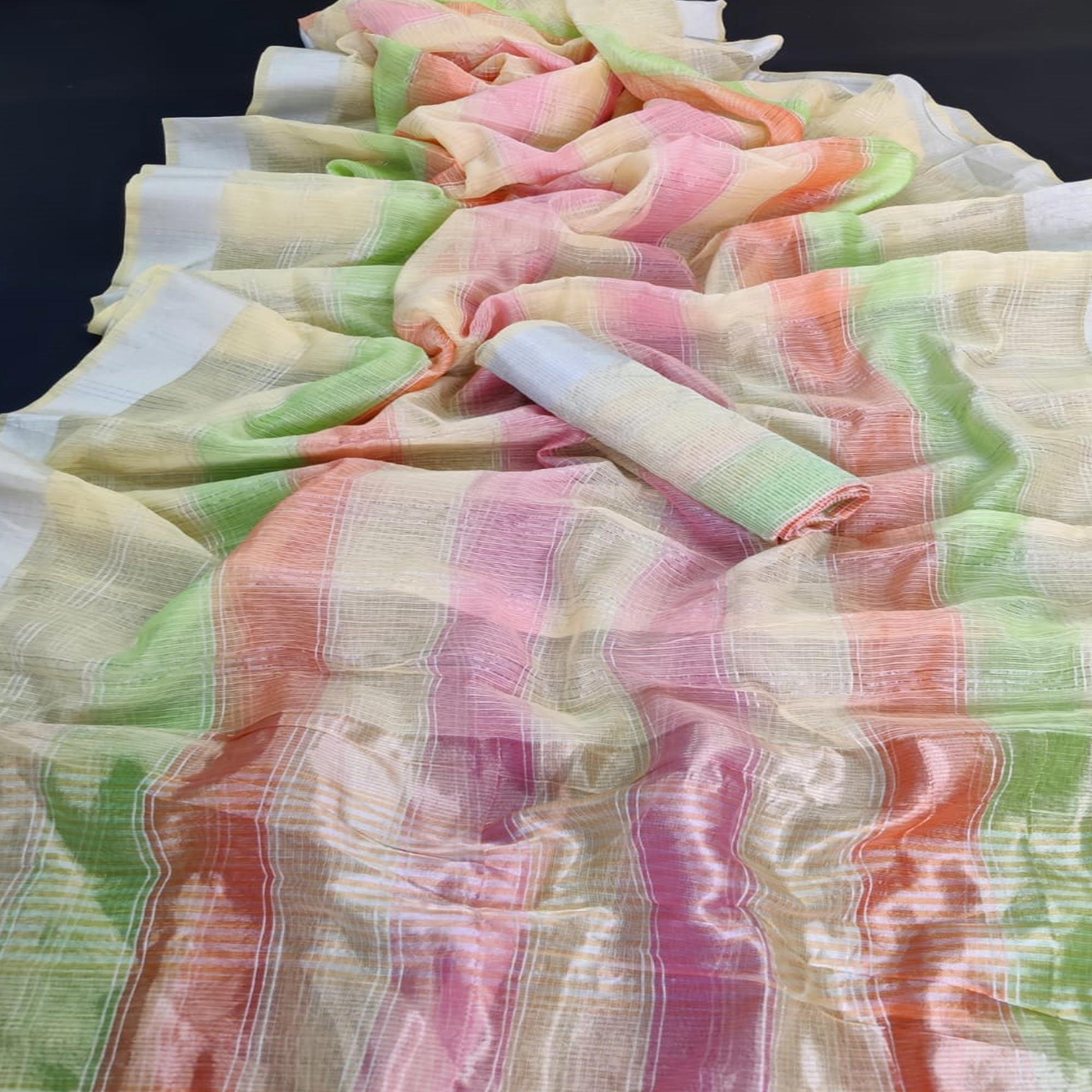 Multicolor Festive Wear Woven Silk Border Saree - Peachmode